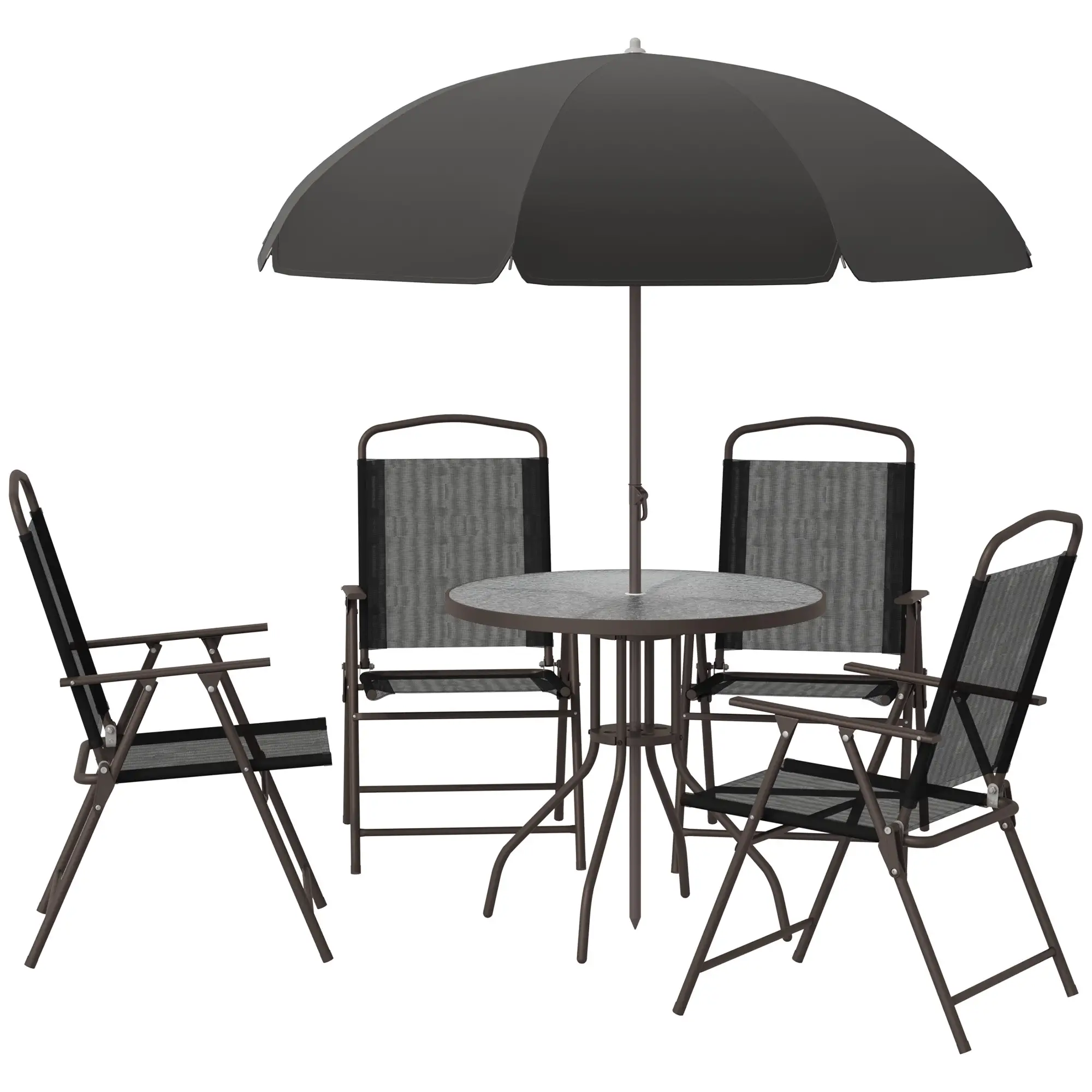 6-Piece Outdoor Dining Set, Round Table, 4 Folding Chairs, Black - Image 11