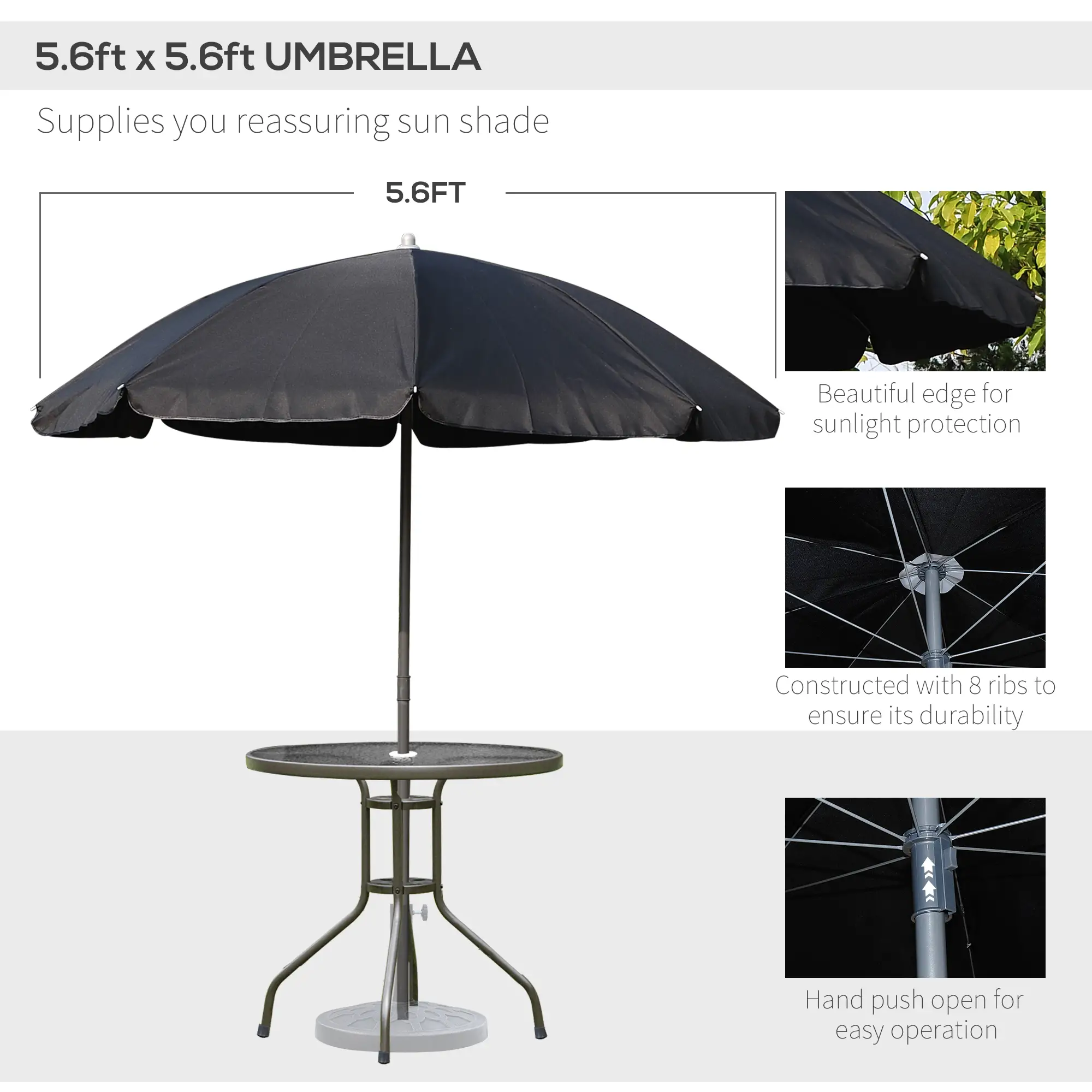 6-Piece Outdoor Dining Set, Round Table, 4 Folding Chairs, Black - Image 4