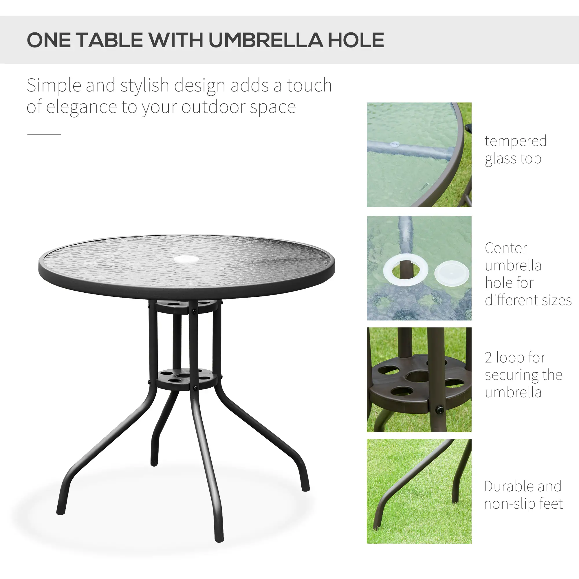 6-Piece Outdoor Dining Set, Round Table, 4 Folding Chairs, Black - Image 5