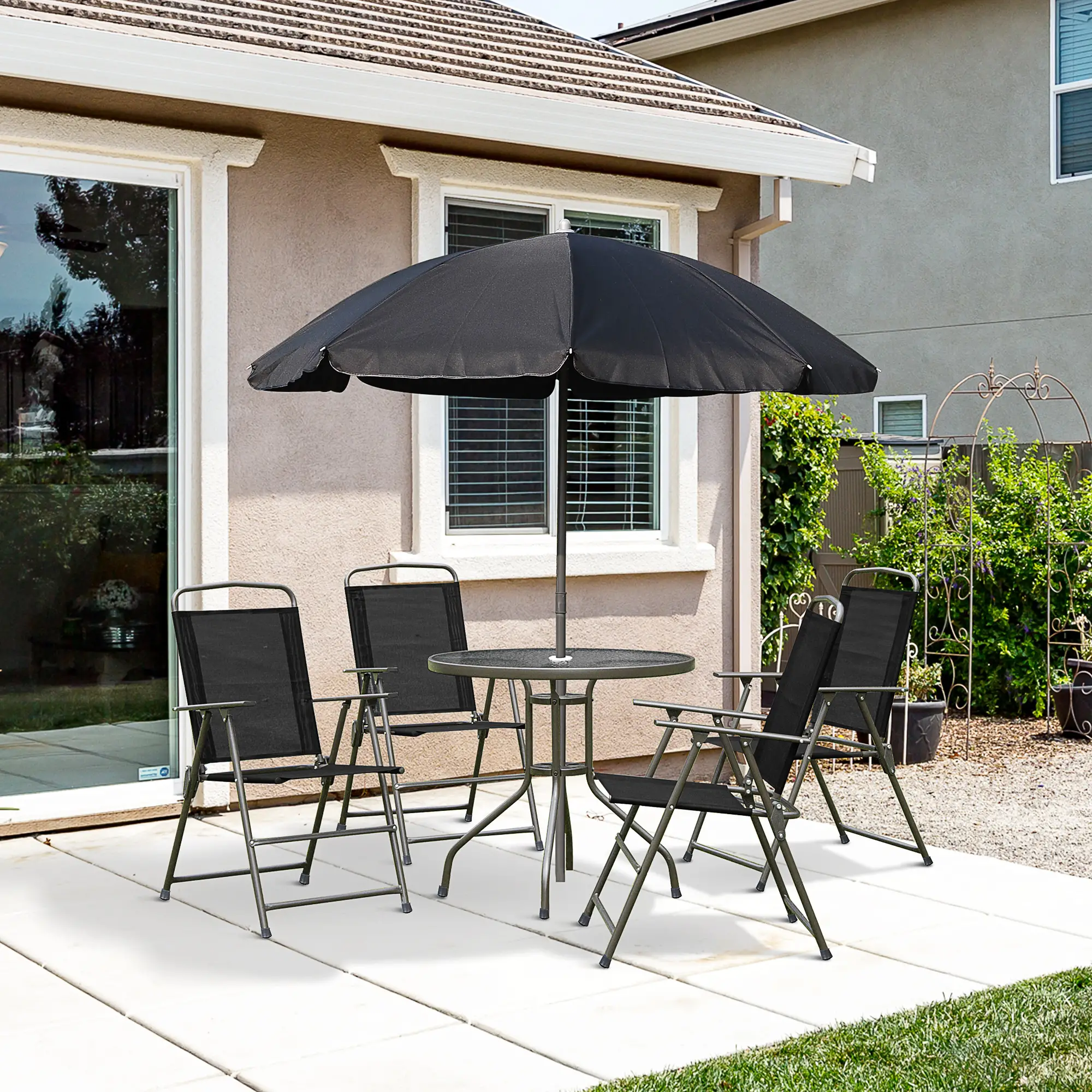 6-Piece Outdoor Dining Set, Round Table, 4 Folding Chairs, Black - Image 8