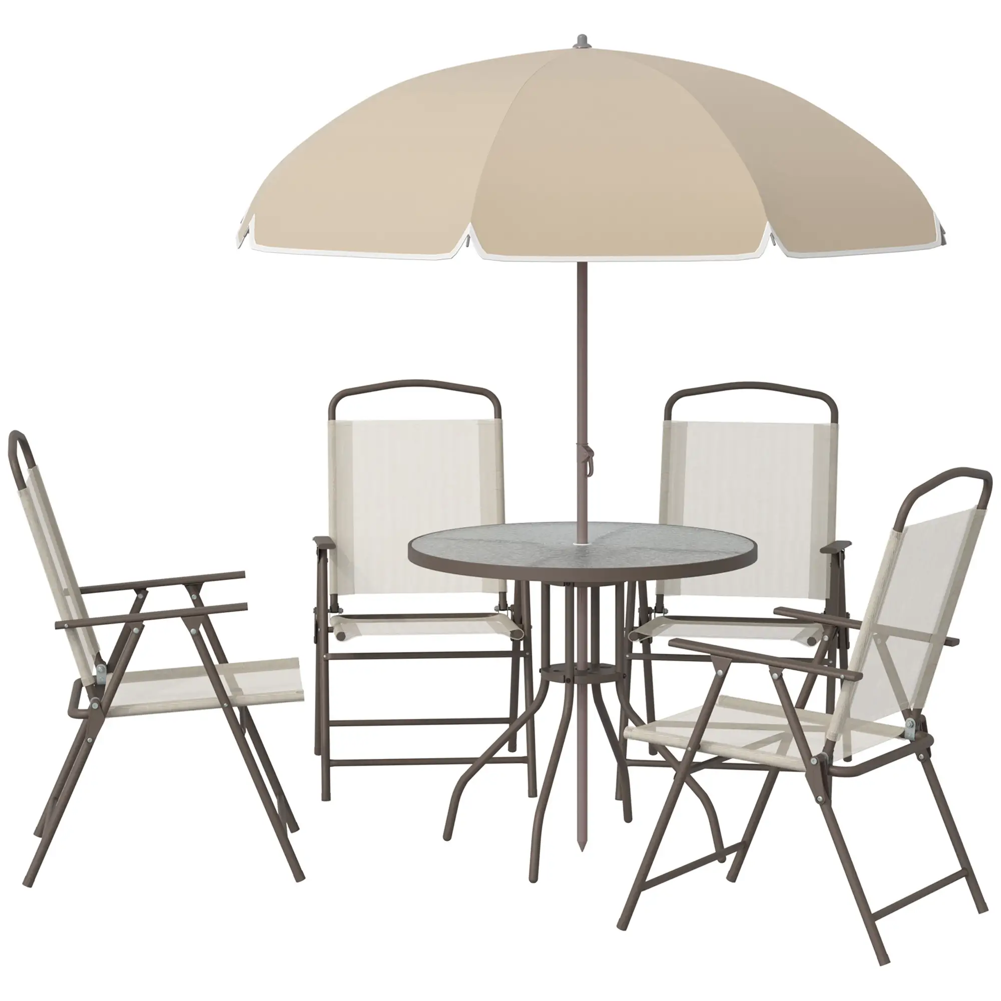 6-Piece Outdoor Dining Set, Round Table, 4 Folding Chairs, Cream - Image 11