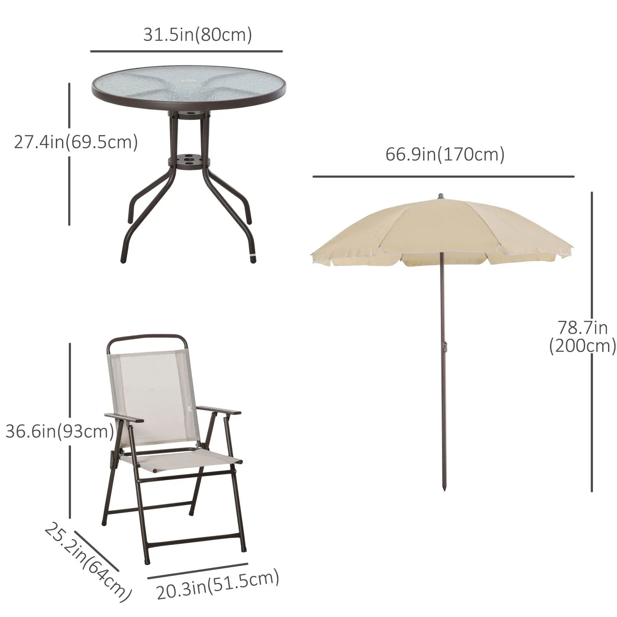 6-Piece Outdoor Dining Set, Round Table, 4 Folding Chairs, Cream - Image 3