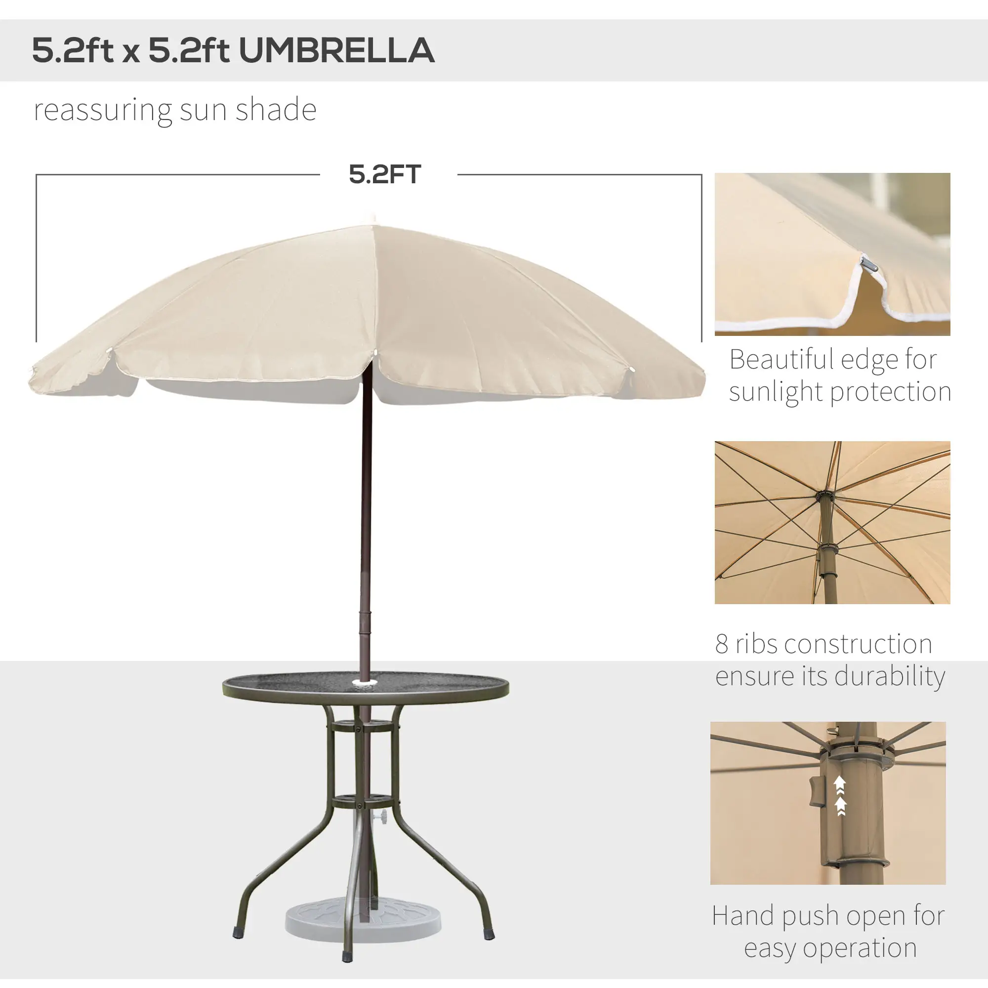 6-Piece Outdoor Dining Set, Round Table, 4 Folding Chairs, Cream - Image 5