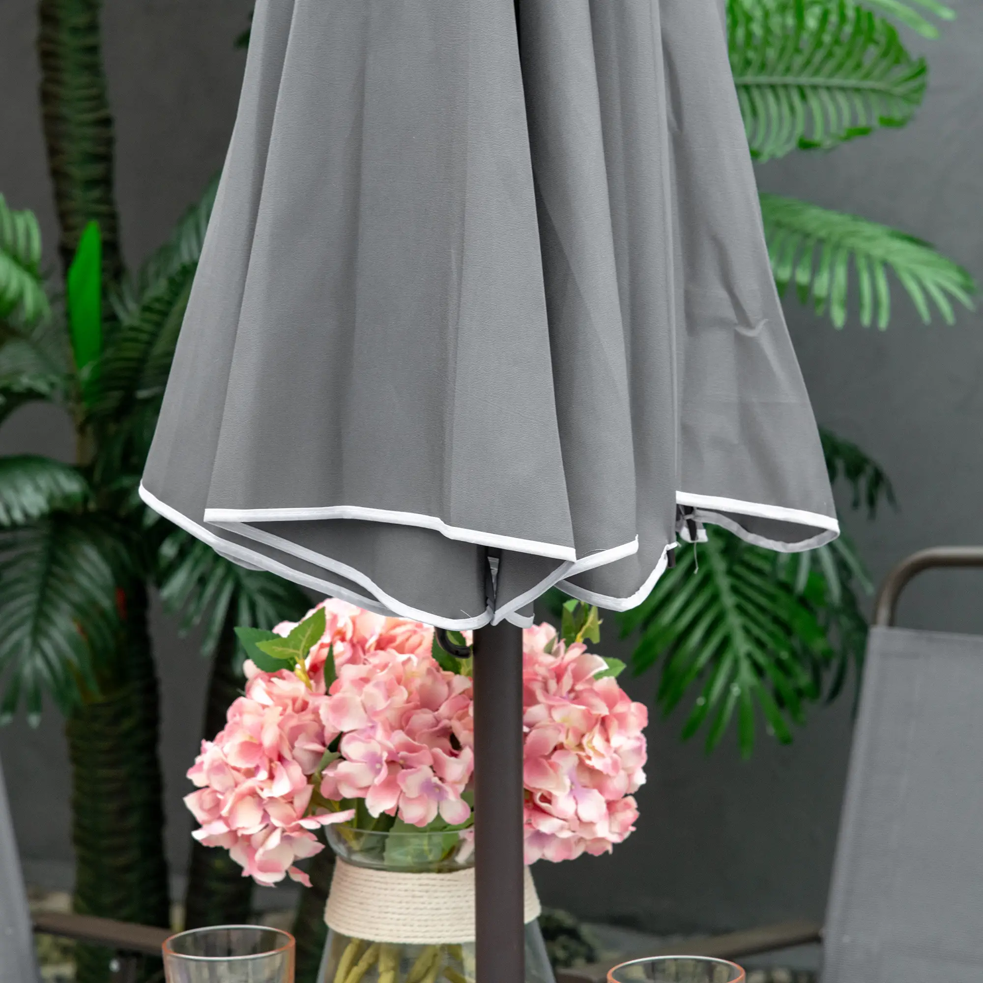 6-Piece Outdoor Dining Set, Round Table, 4 Folding Chairs, Grey - Image 10