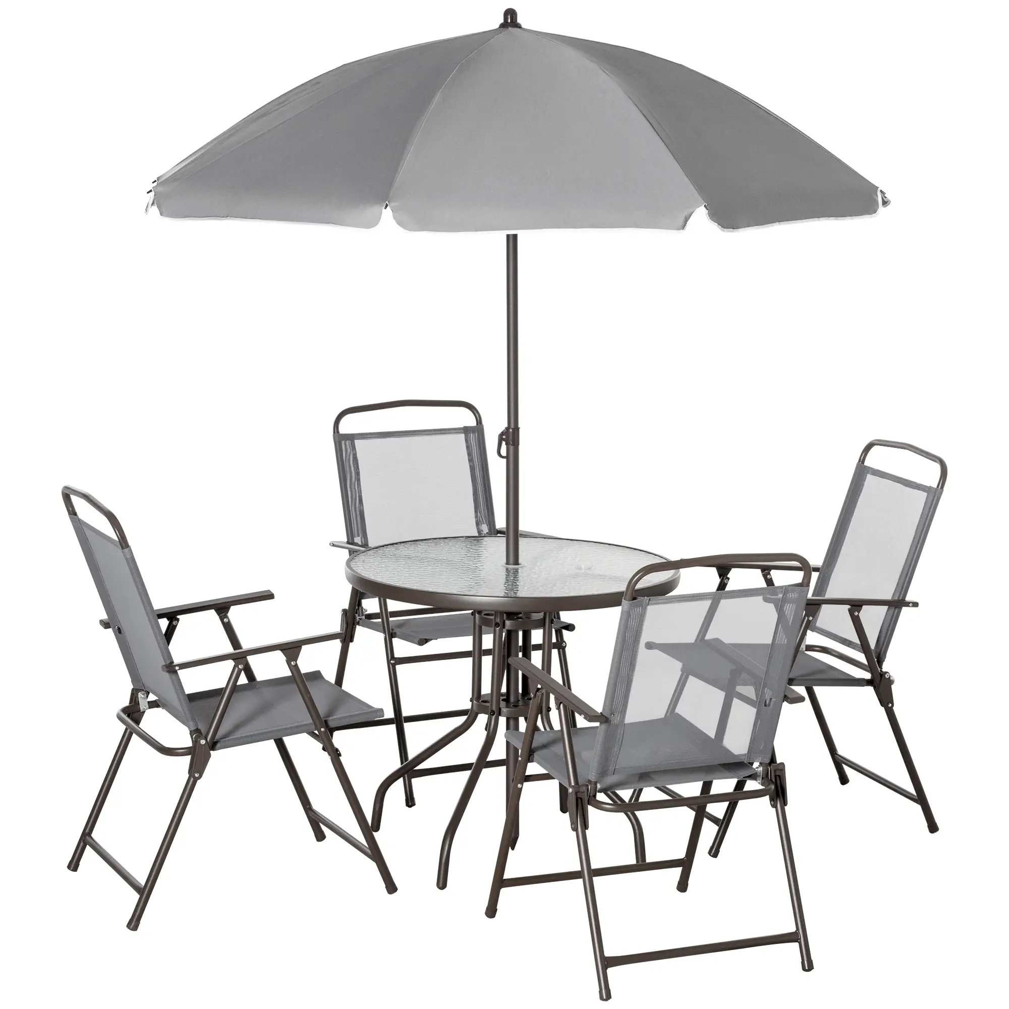 6-Piece Outdoor Dining Set, Round Table, 4 Folding Chairs, Grey - Image 11