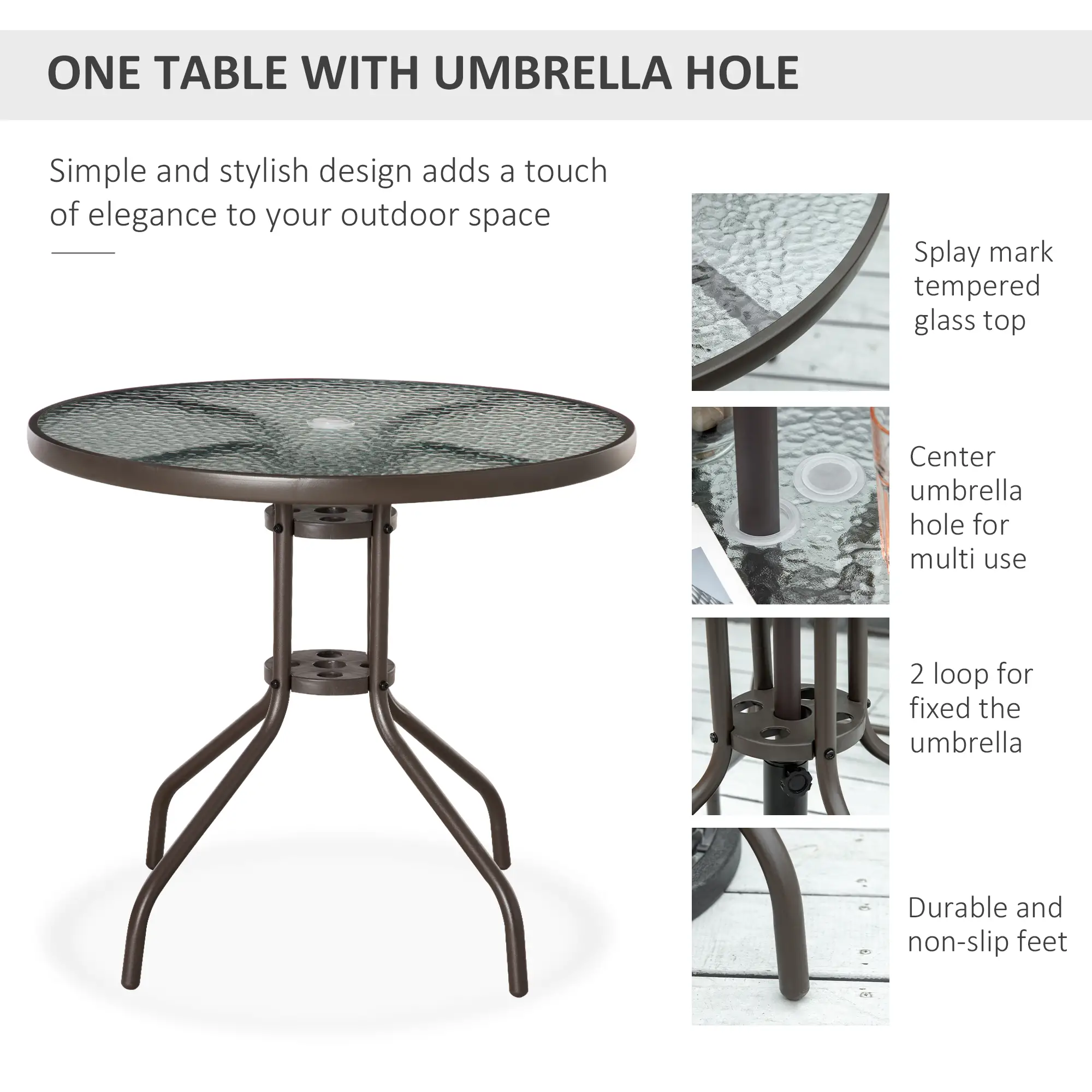6-Piece Outdoor Dining Set, Round Table, 4 Folding Chairs, Grey - Image 4