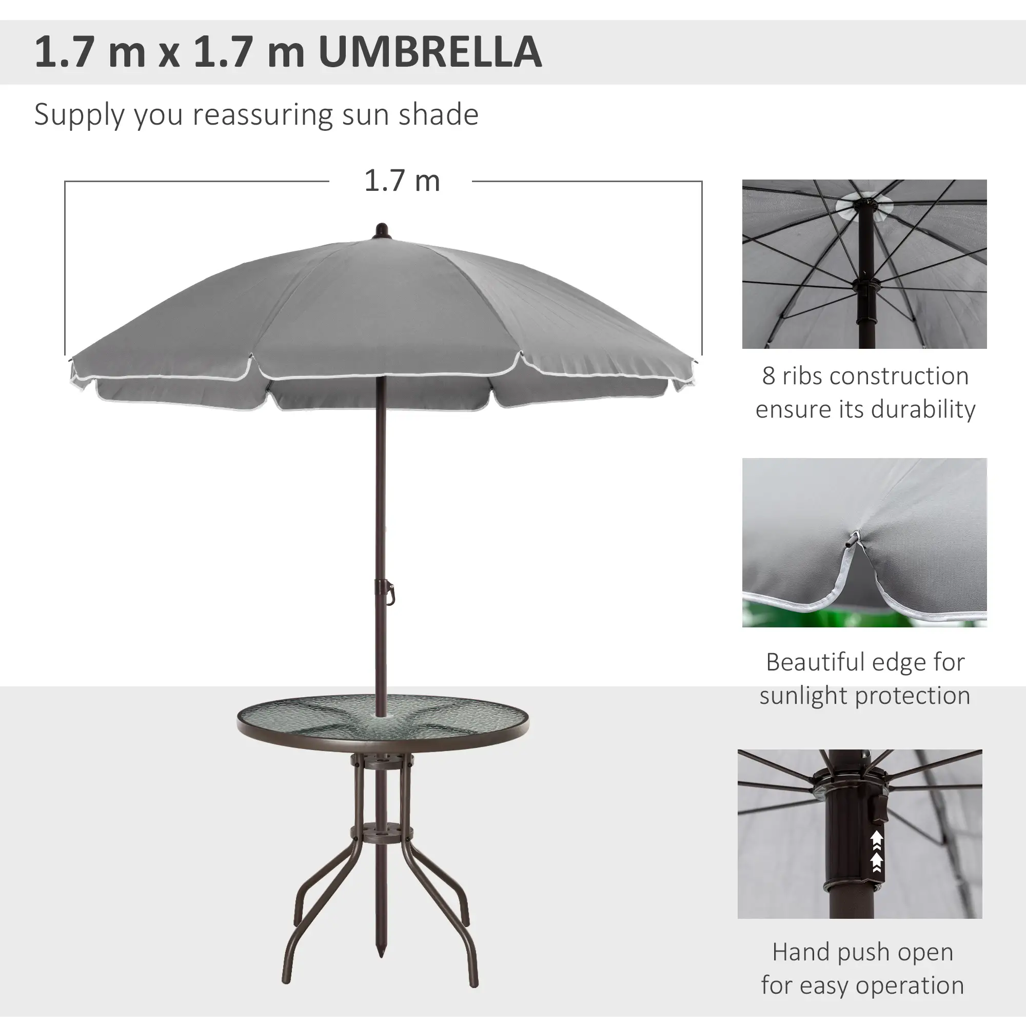 6-Piece Outdoor Dining Set, Round Table, 4 Folding Chairs, Grey - Image 6