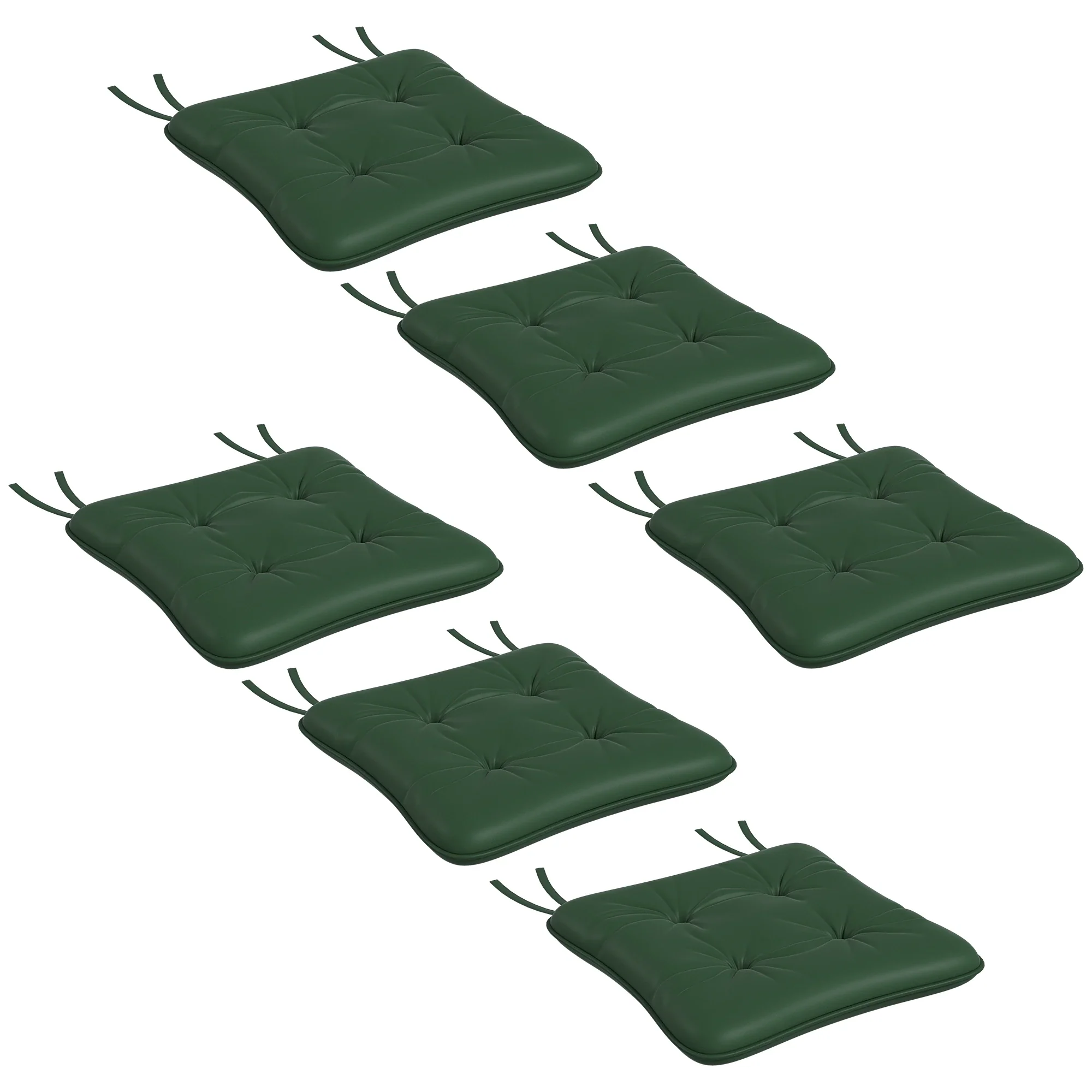 6-Piece Outdoor Patio Chair Cushion Set, Button Tufted, Dark Green