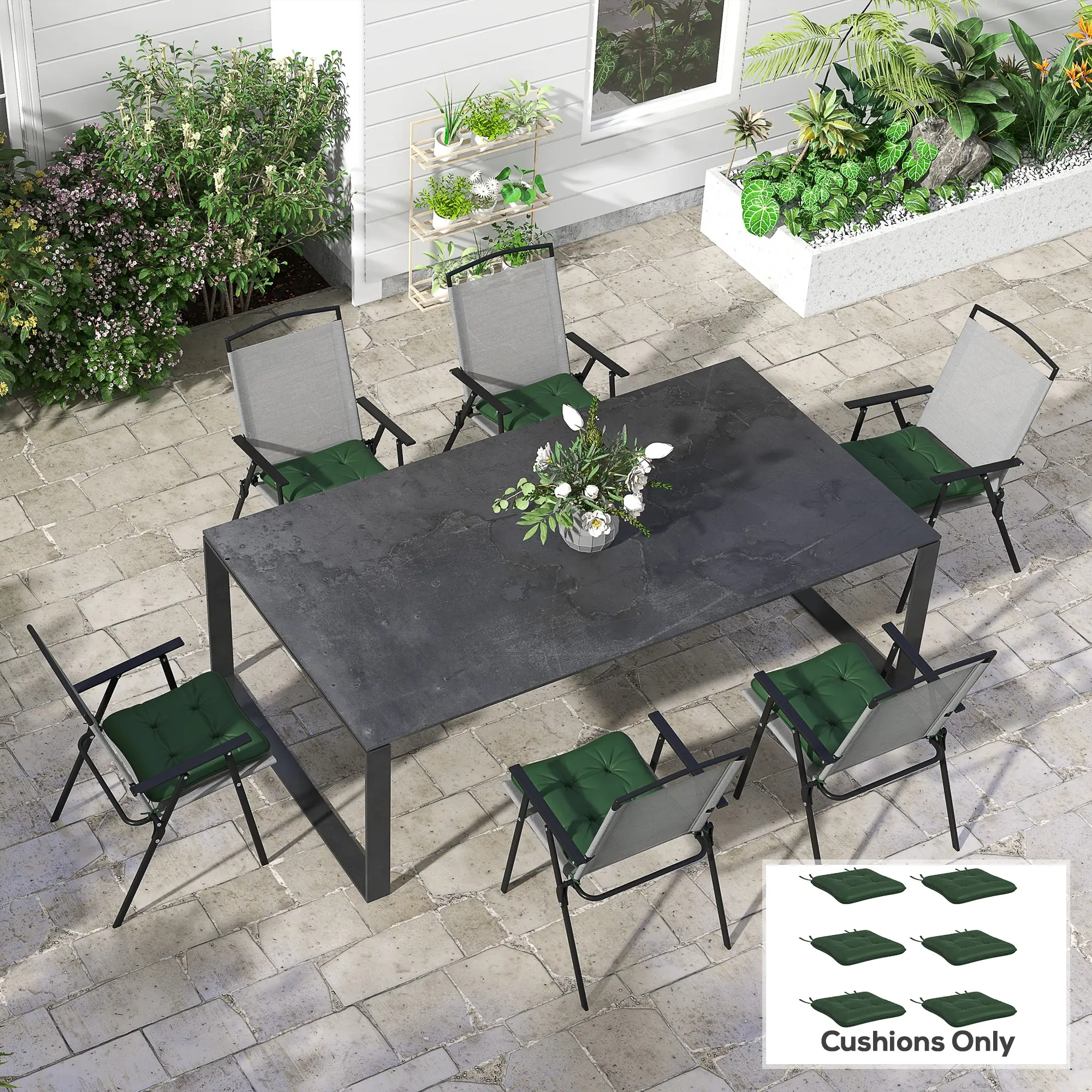 6-Piece Outdoor Patio Chair Cushion Set, Button Tufted, Dark Green - Image 2