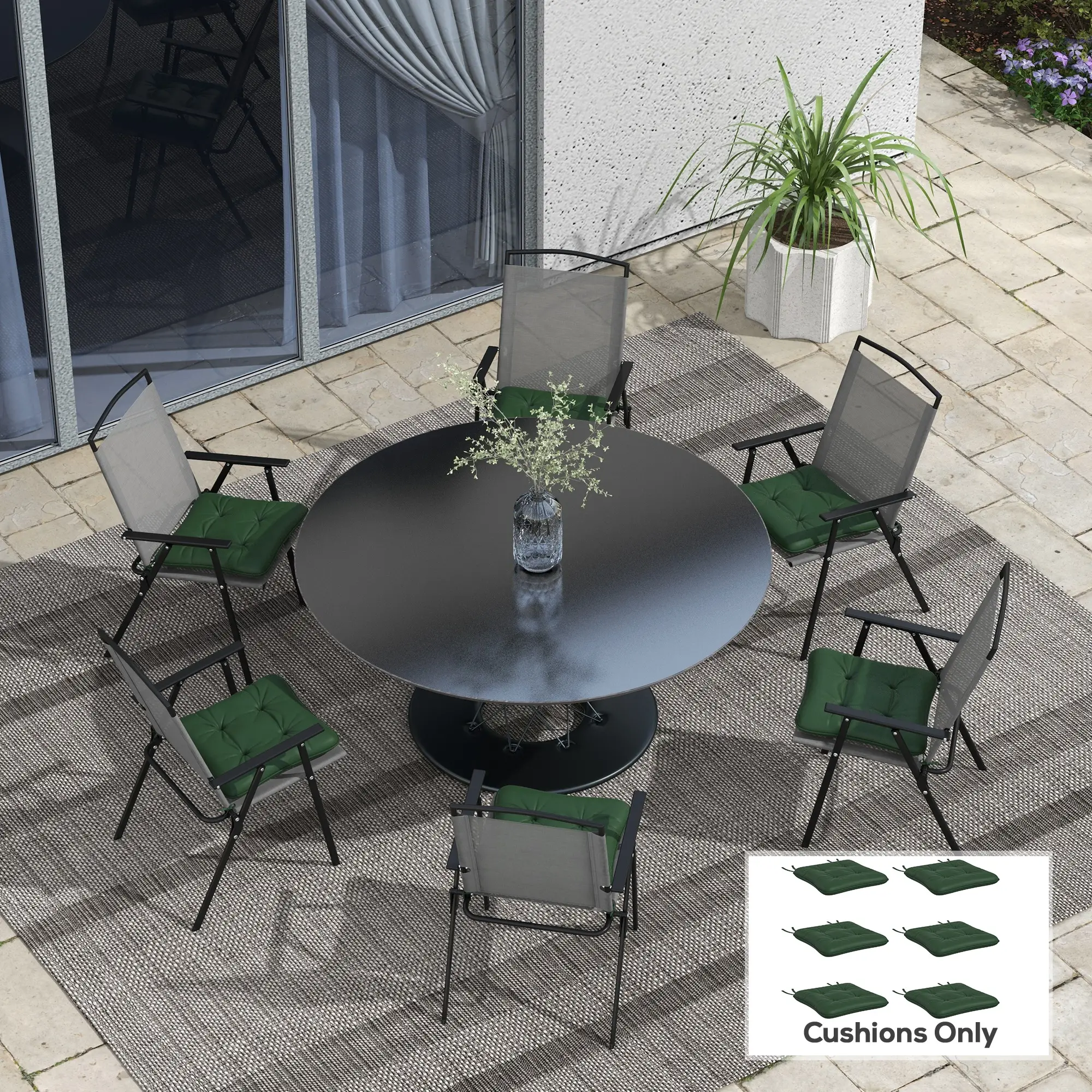 6-Piece Outdoor Patio Chair Cushion Set, Button Tufted, Dark Green - Image 8