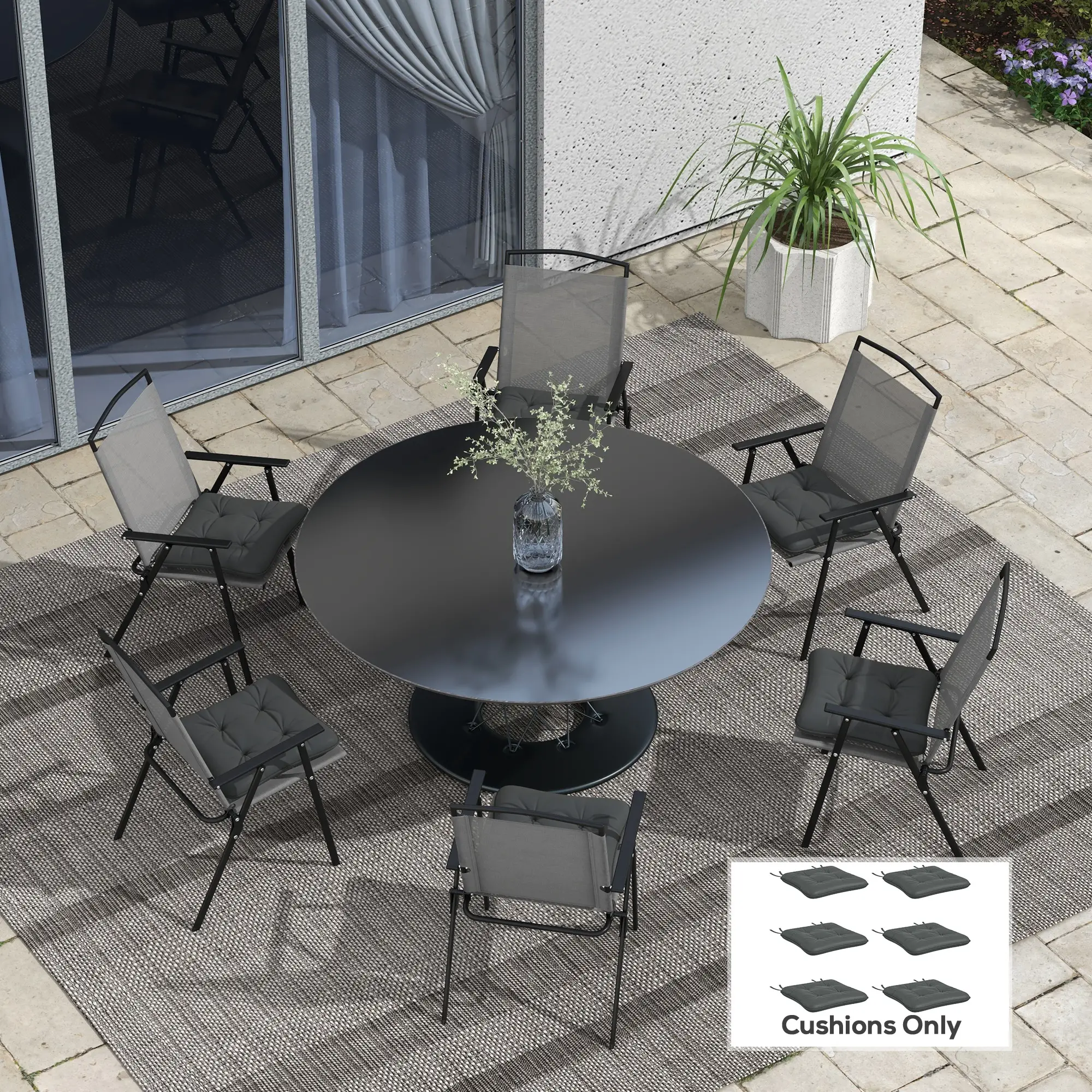 6-Piece Outdoor Patio Chair Cushions, Button Tufted, Charcoal Grey - Image 8