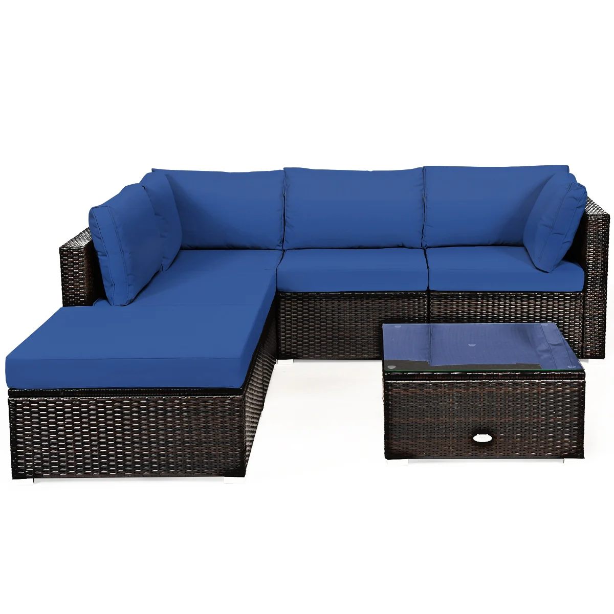 6-Piece Outdoor Patio Rattan Furniture Set, Blue