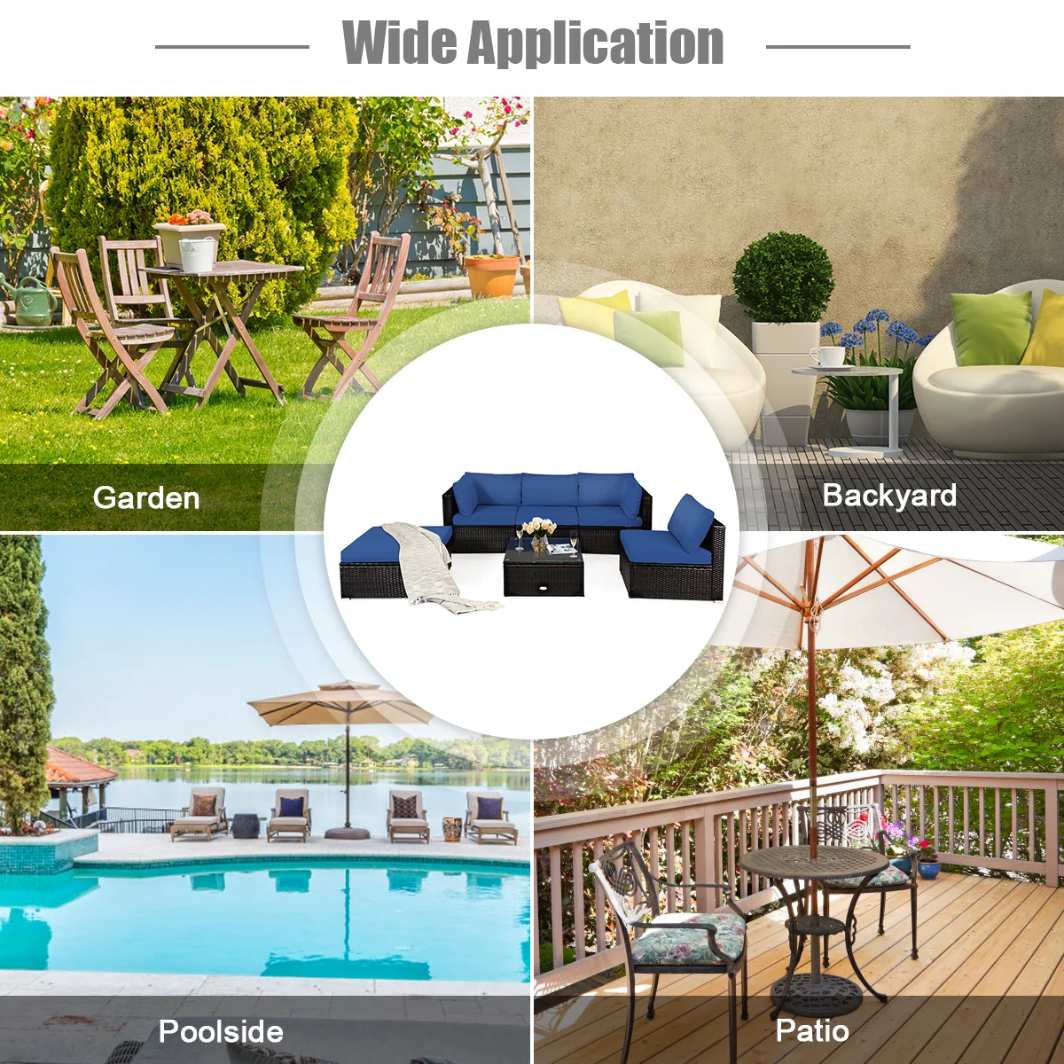 6-Piece Outdoor Patio Rattan Furniture Set, Blue - Image 10