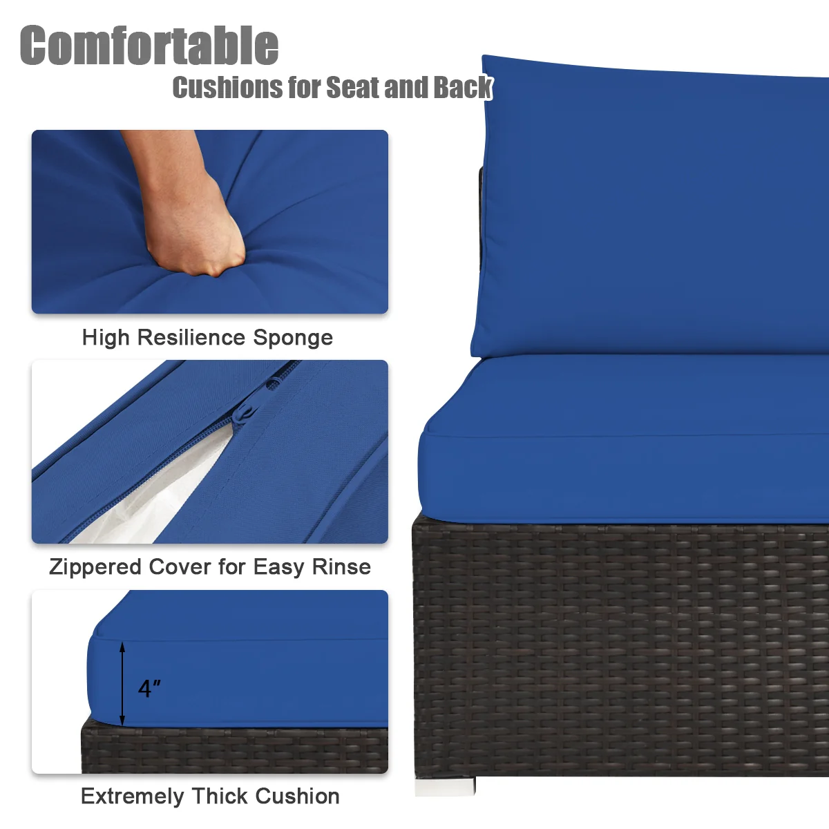 6-Piece Outdoor Patio Rattan Furniture Set, Blue - Image 6