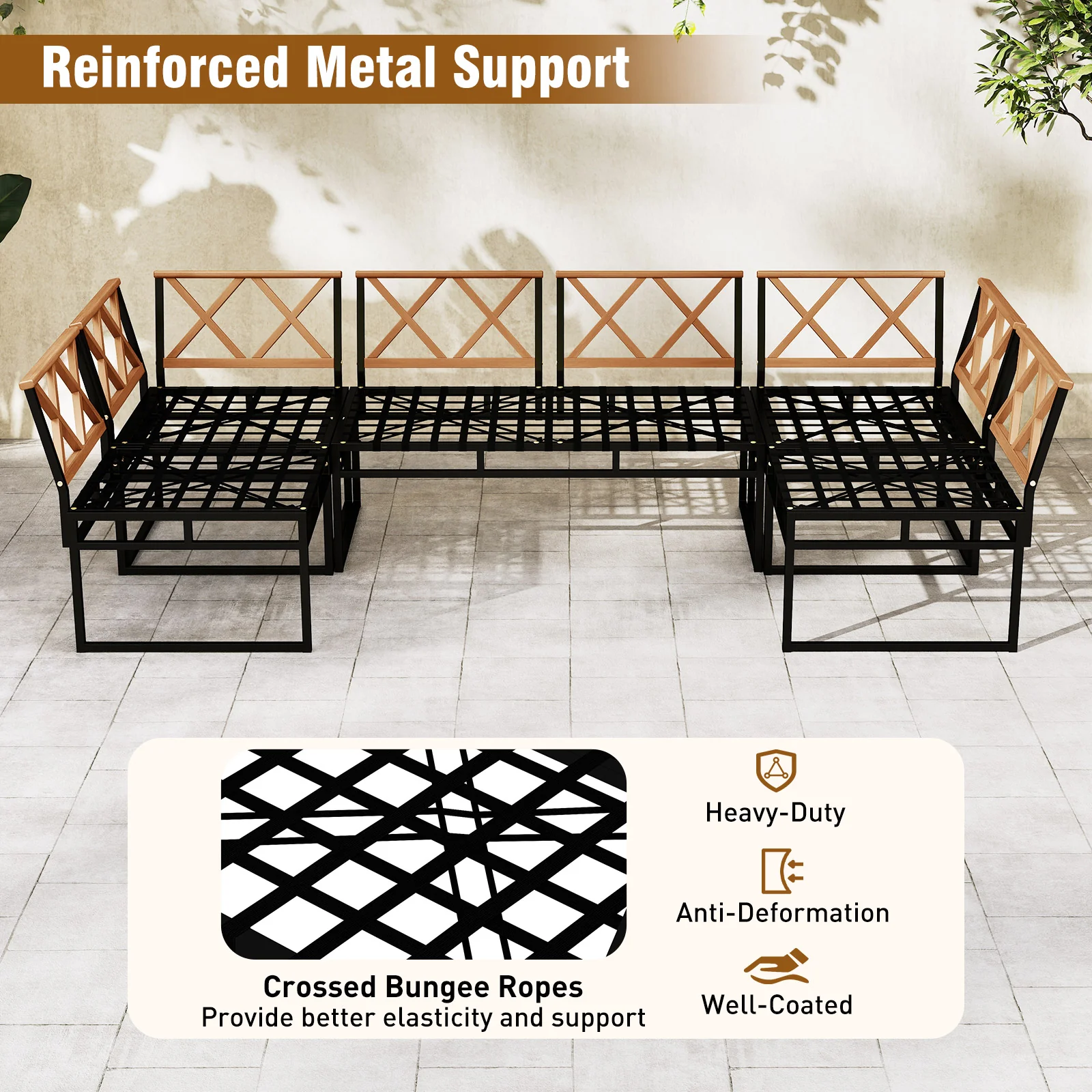 6 Piece Outdoor Sectional Sofa Set, Metal Conversation Set With Cushions, Beige - Image 9