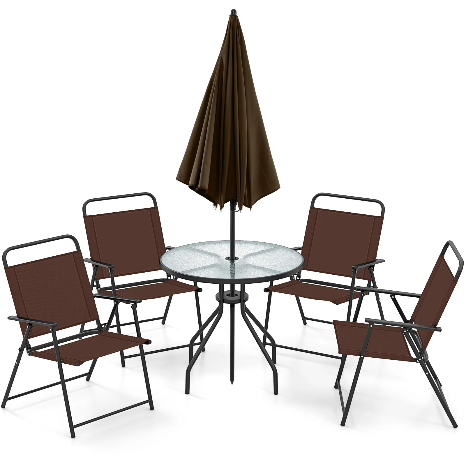 6 Piece Patio Dining Set, Folding Chairs, Glass Table, Tilt Umbrella - Image 8