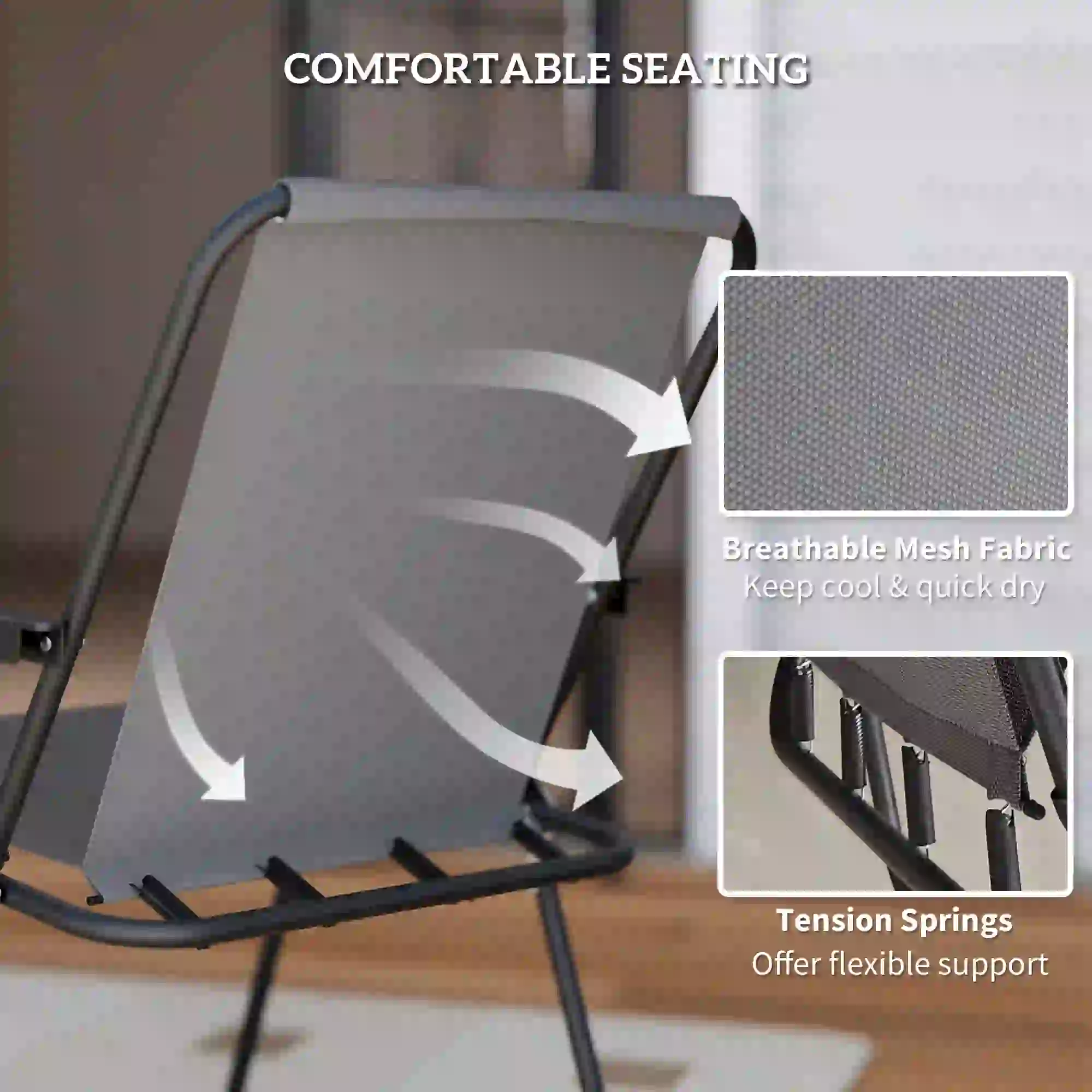 6-Piece Patio Dining Set, Umbrella, Folding Chairs, Glass Table, Grey - Image 6