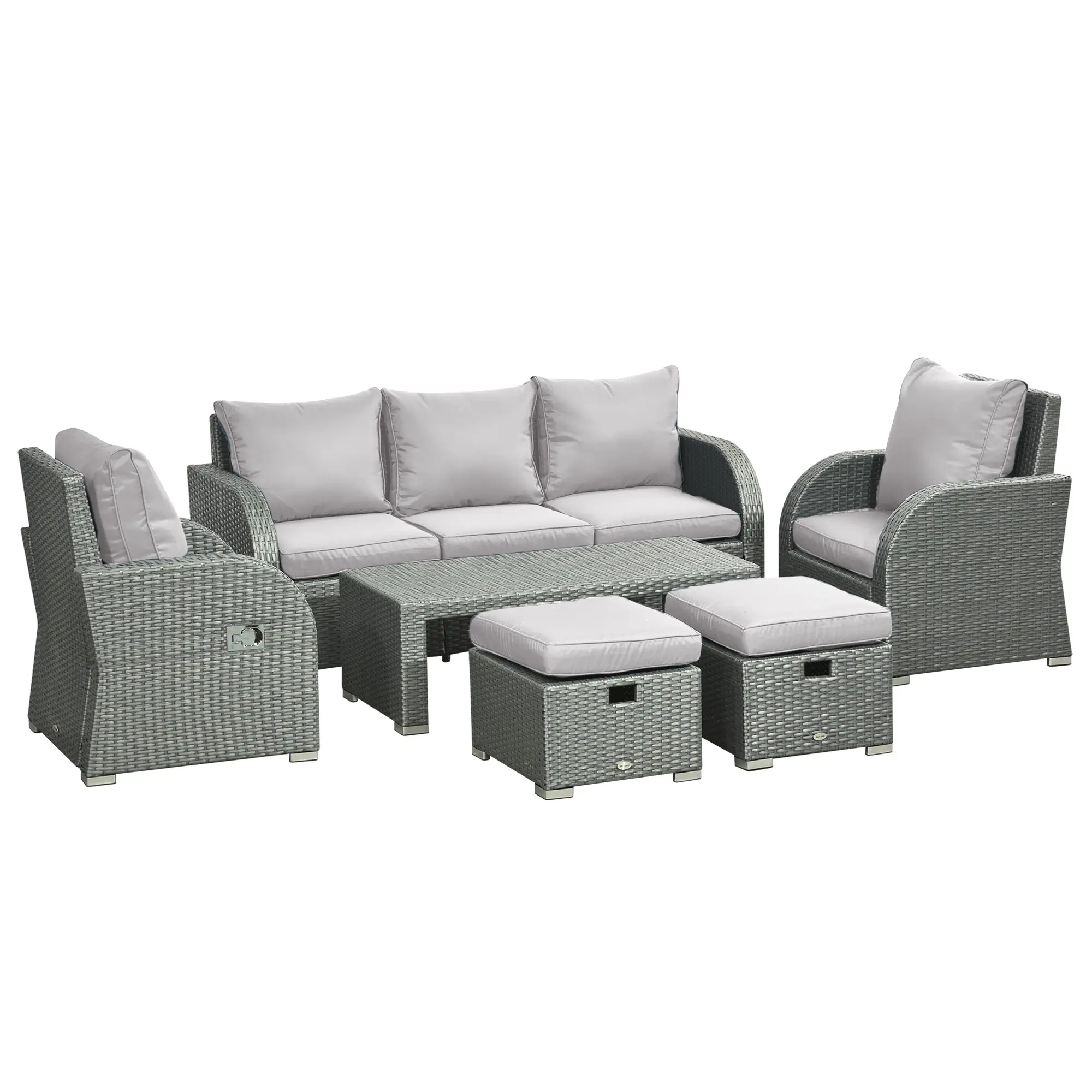 6-Piece Patio Furniture Set, Outdoor Rattan Sectional with Recliner, Lawn Garden Backyard