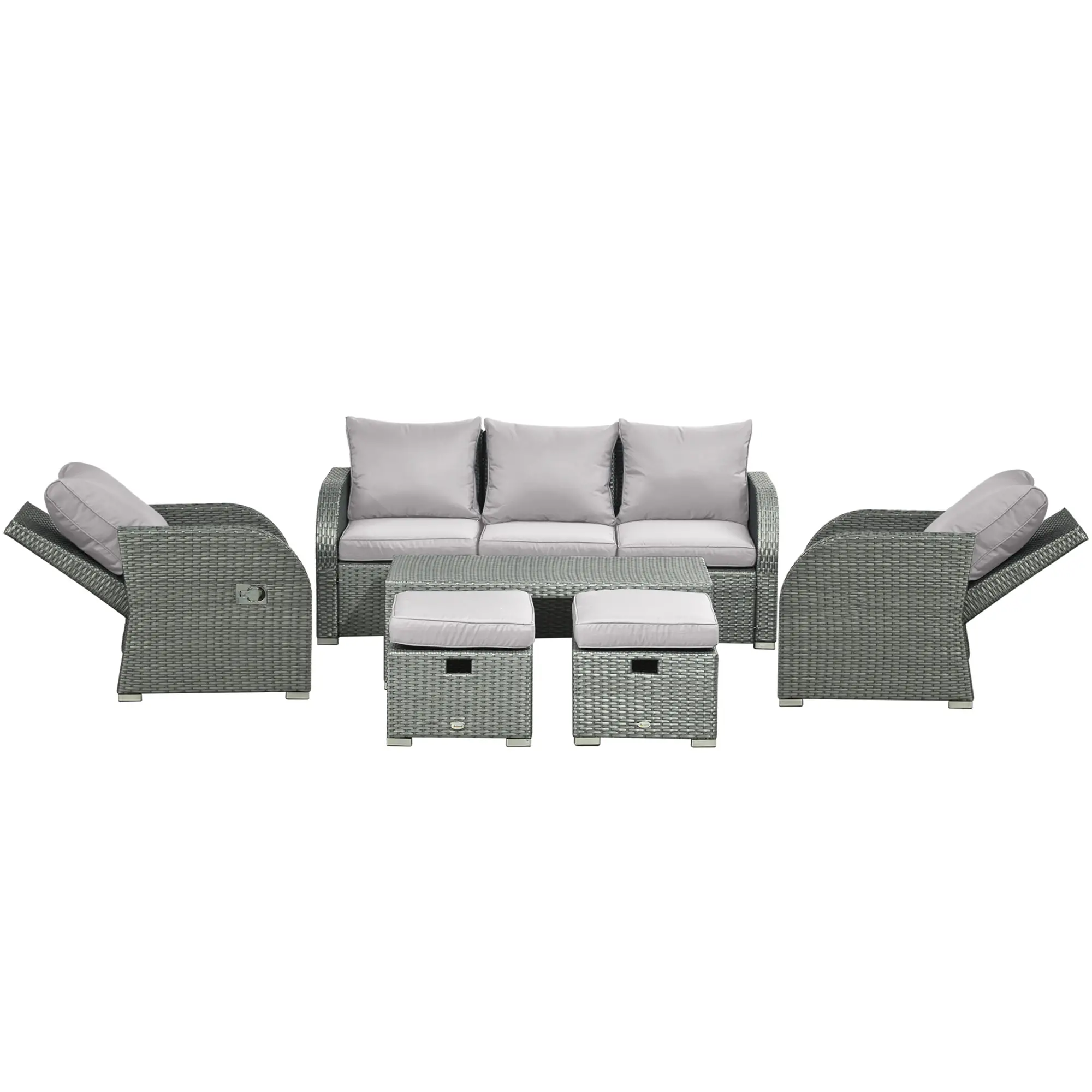 6-Piece Patio Furniture Set, Outdoor Rattan Sectional with Recliner, Lawn Garden Backyard - Image 12