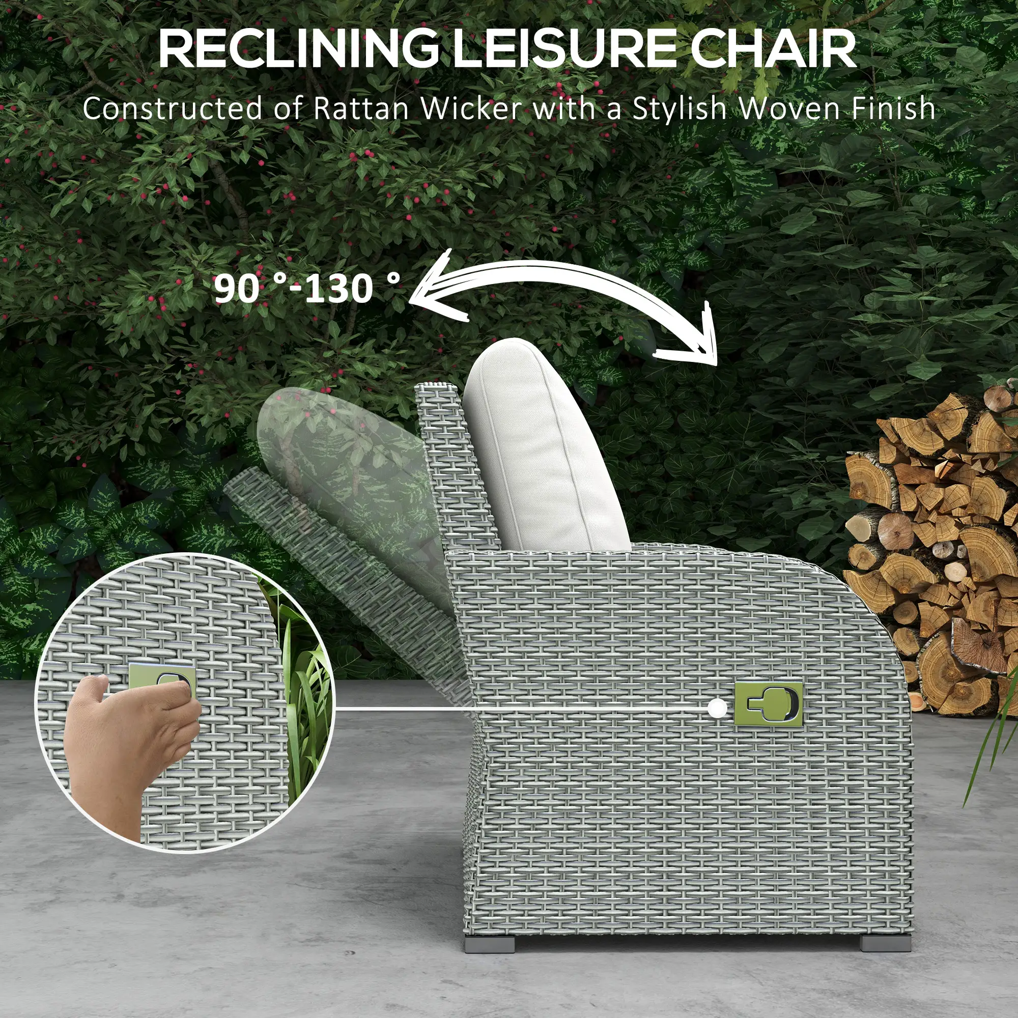 6-Piece Patio Furniture Set, Outdoor Rattan Sectional with Recliner, Lawn Garden Backyard - Image 4
