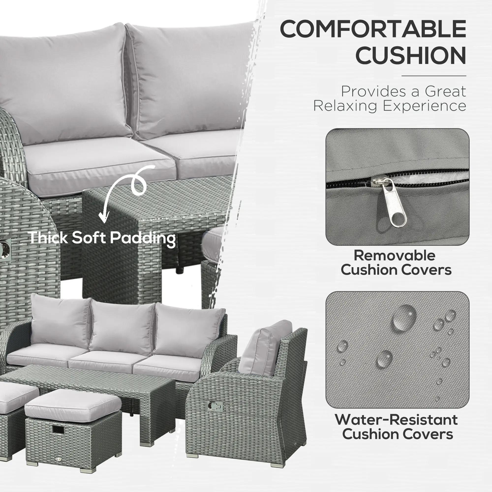 6-Piece Patio Furniture Set, Outdoor Rattan Sectional with Recliner, Lawn Garden Backyard - Image 7