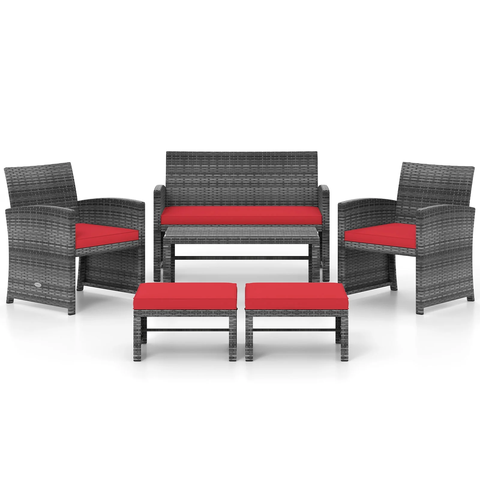 6-Piece Patio Furniture Set, Outdoor Sectional PE Rattan Sofa, Red - Image 4