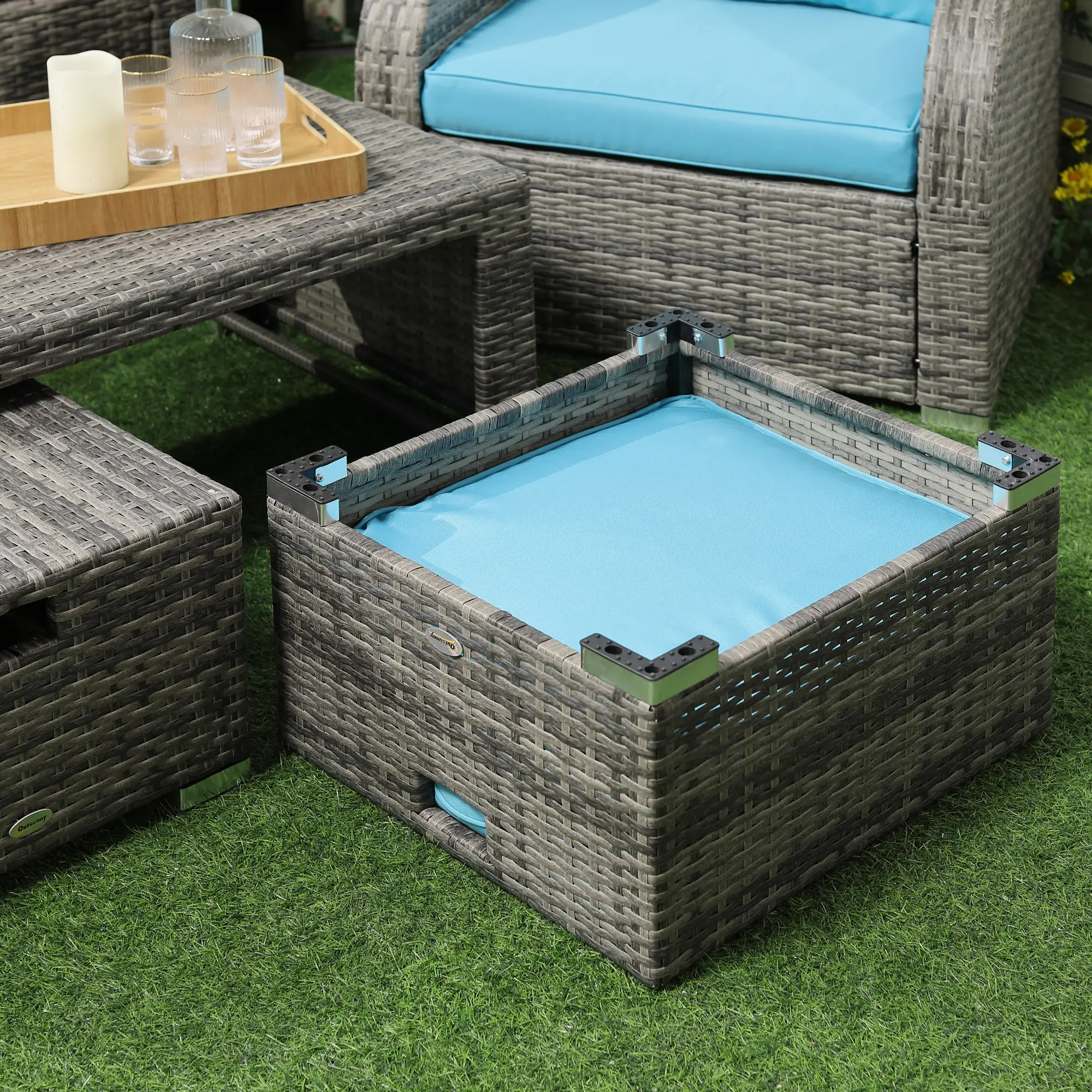 6-Piece Patio Furniture Set, Wicker Sectional Sofa, 2 Recliners, 2 Footstools, Table, Sky Blue - Image 11