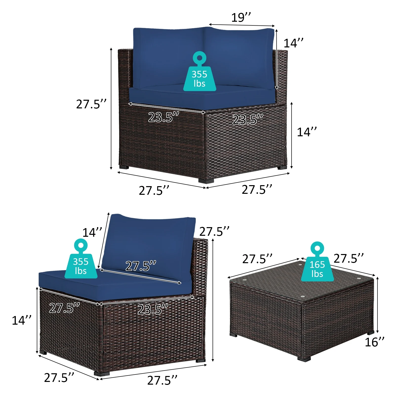 6-Piece Patio Furniture Sofa Set With Cushions, Navy - Image 5