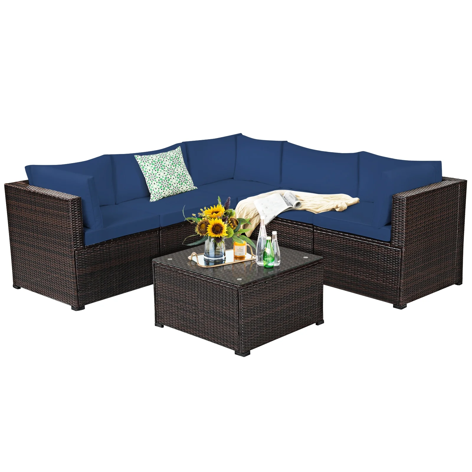 6-Piece Patio Furniture Sofa Set With Cushions, Navy - Image 8
