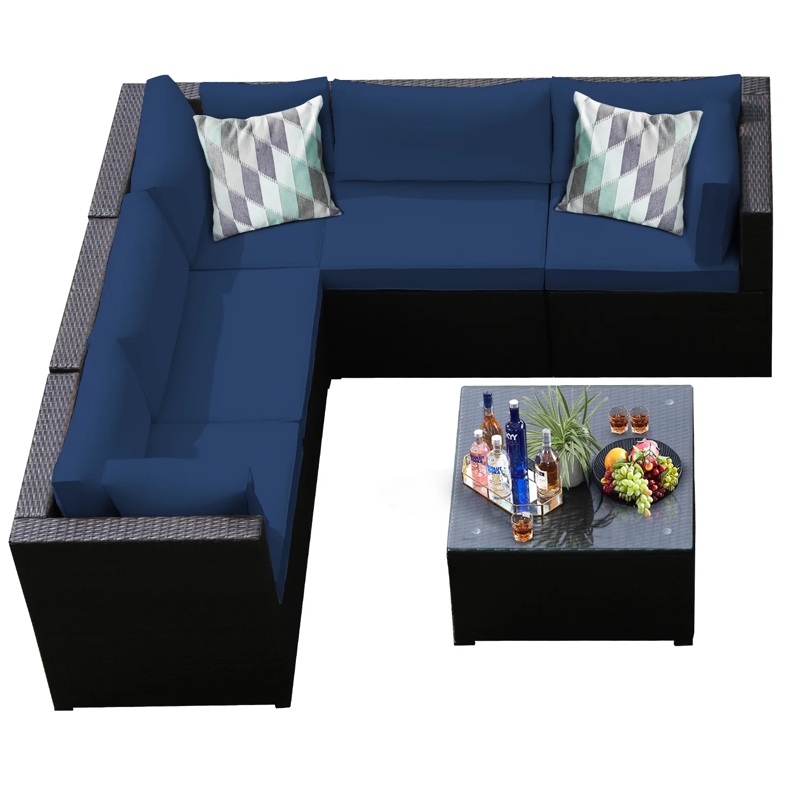 6-Piece Patio Furniture Sofa Set With Cushions, Navy - Image 9