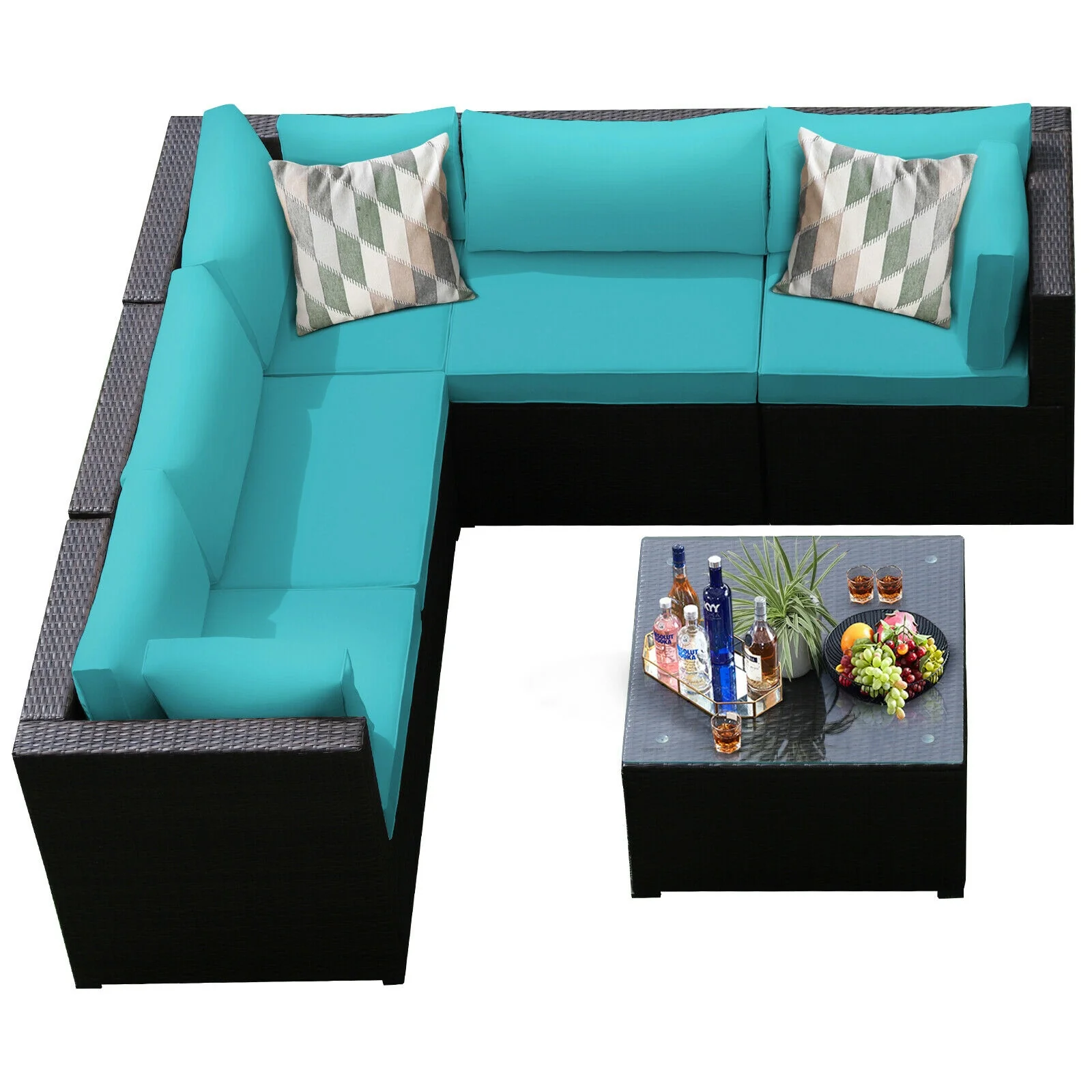 6 Piece Patio Furniture Sofa Set, With Cushions, Turquoise - Image 10