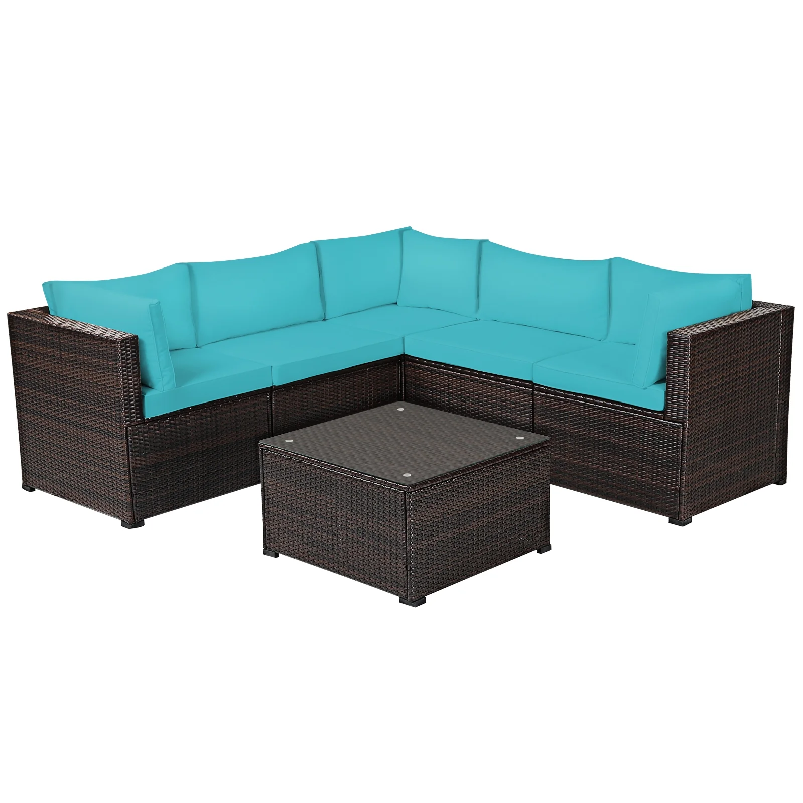 6 Piece Patio Furniture Sofa Set, With Cushions, Turquoise - Image 4