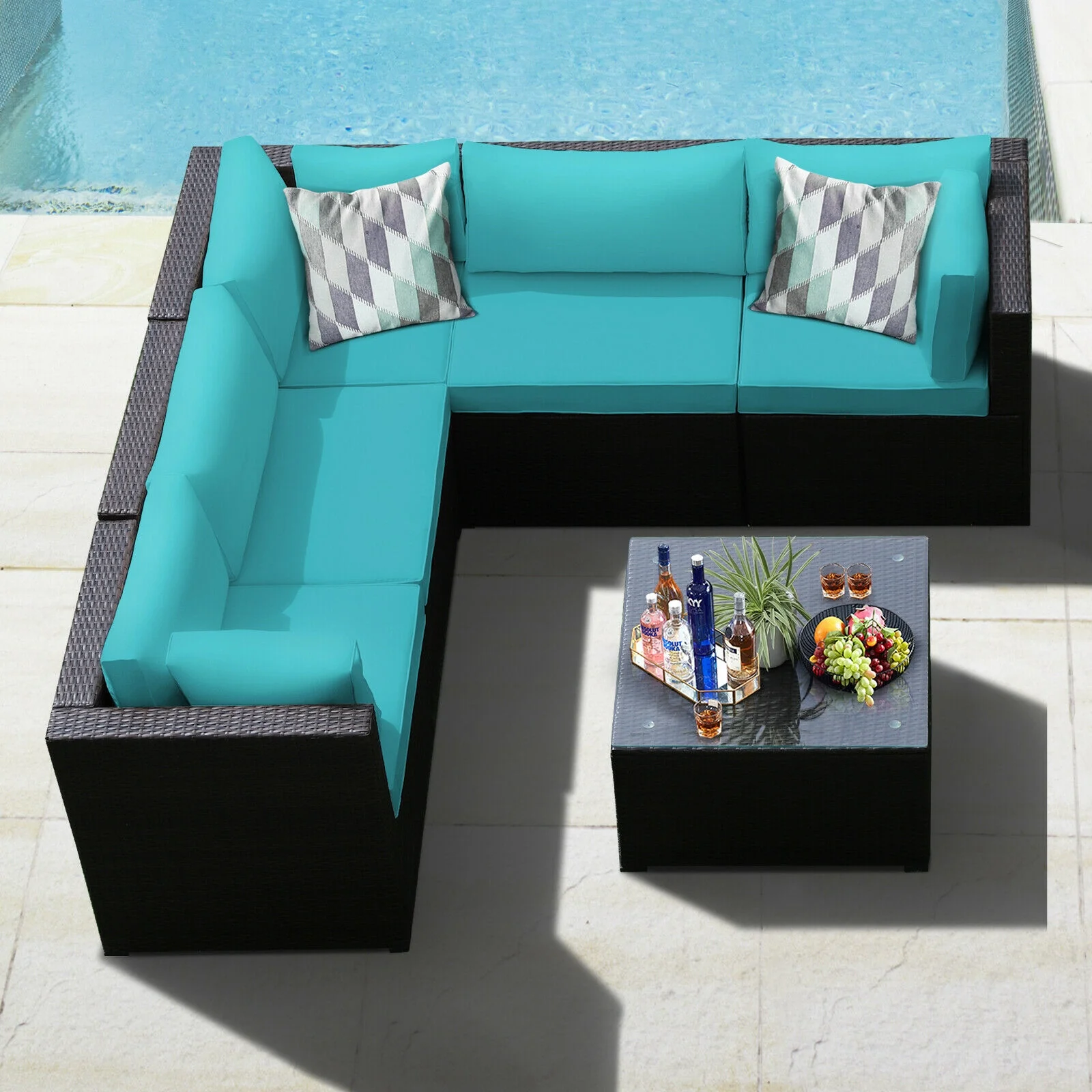 6 Piece Patio Furniture Sofa Set, With Cushions, Turquoise - Image 8