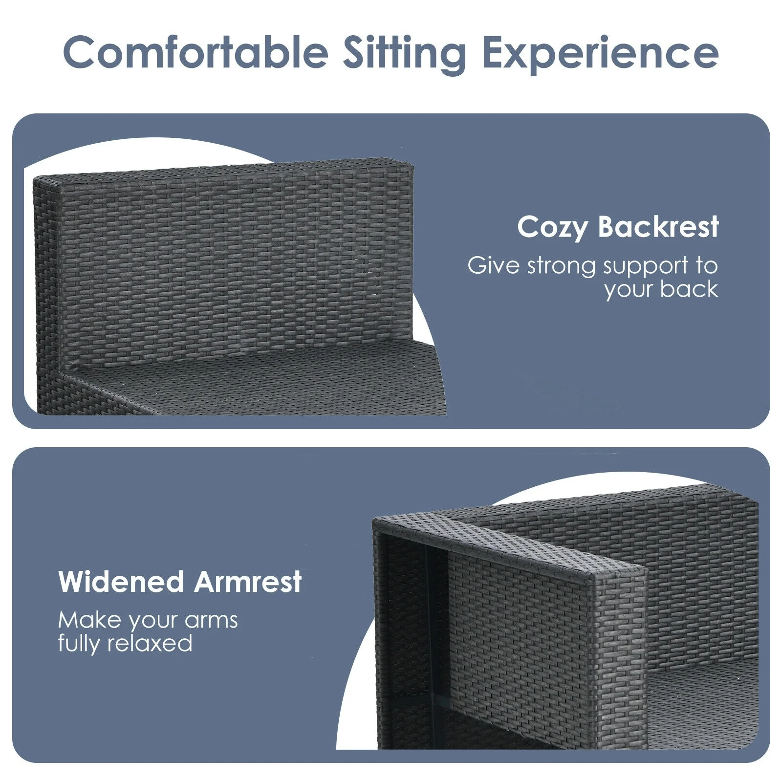 6 Piece Patio Rattan Furniture Set, Cushioned, Gray - Image 10