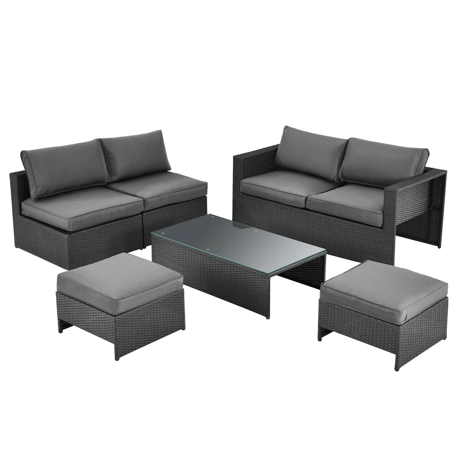 6 Piece Patio Rattan Furniture Set, Cushioned, Gray - Image 8