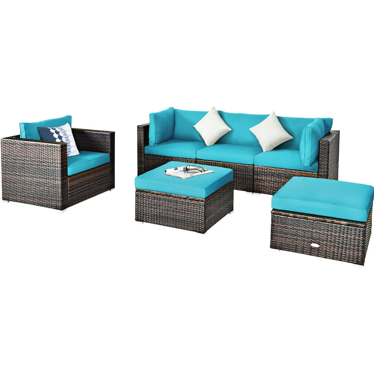 6-Piece Patio Rattan Furniture Set, Turquoise - Image 4