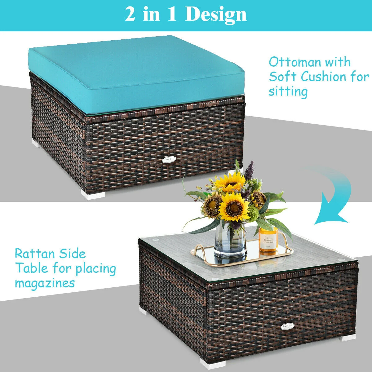 6-Piece Patio Rattan Furniture Set, Turquoise - Image 6