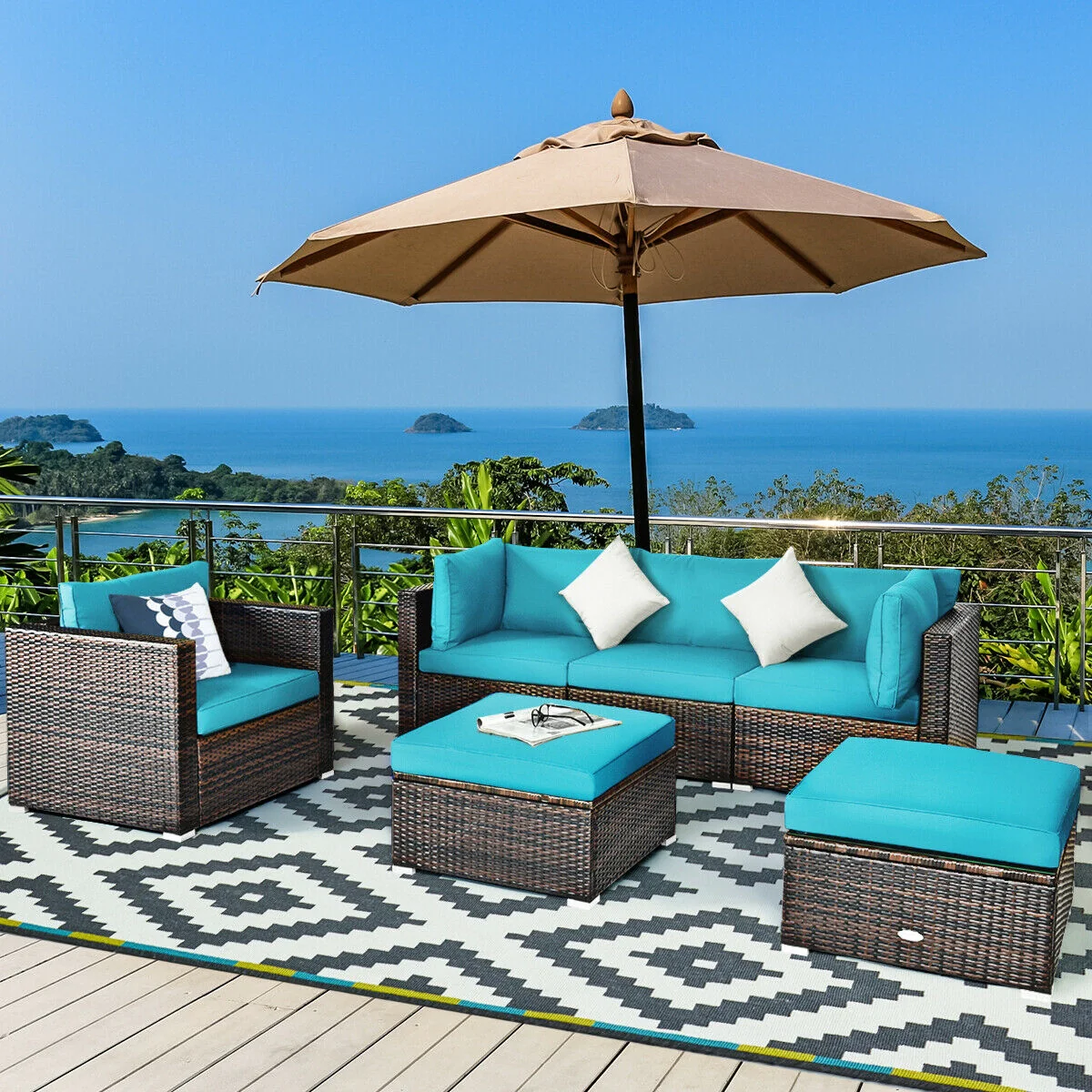 6-Piece Patio Rattan Furniture Set, Turquoise - Image 7