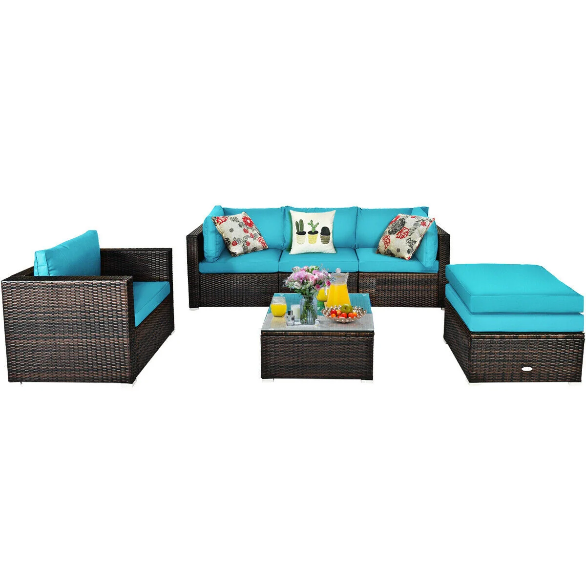 6-Piece Patio Rattan Furniture Set, Turquoise - Image 9