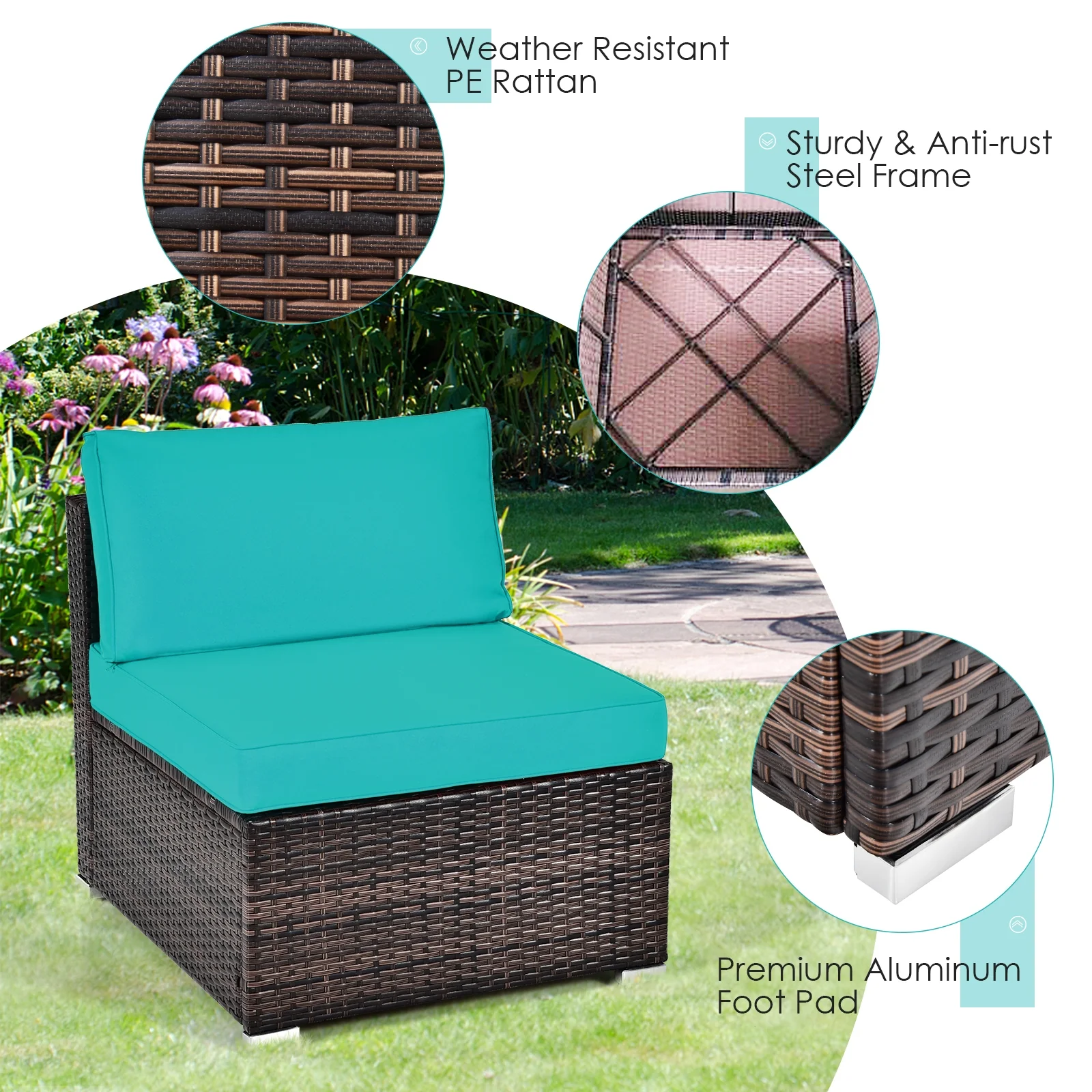 6-Piece Patio Rattan Furniture Set, With Cushions And Glass Table, Blue - Image 9