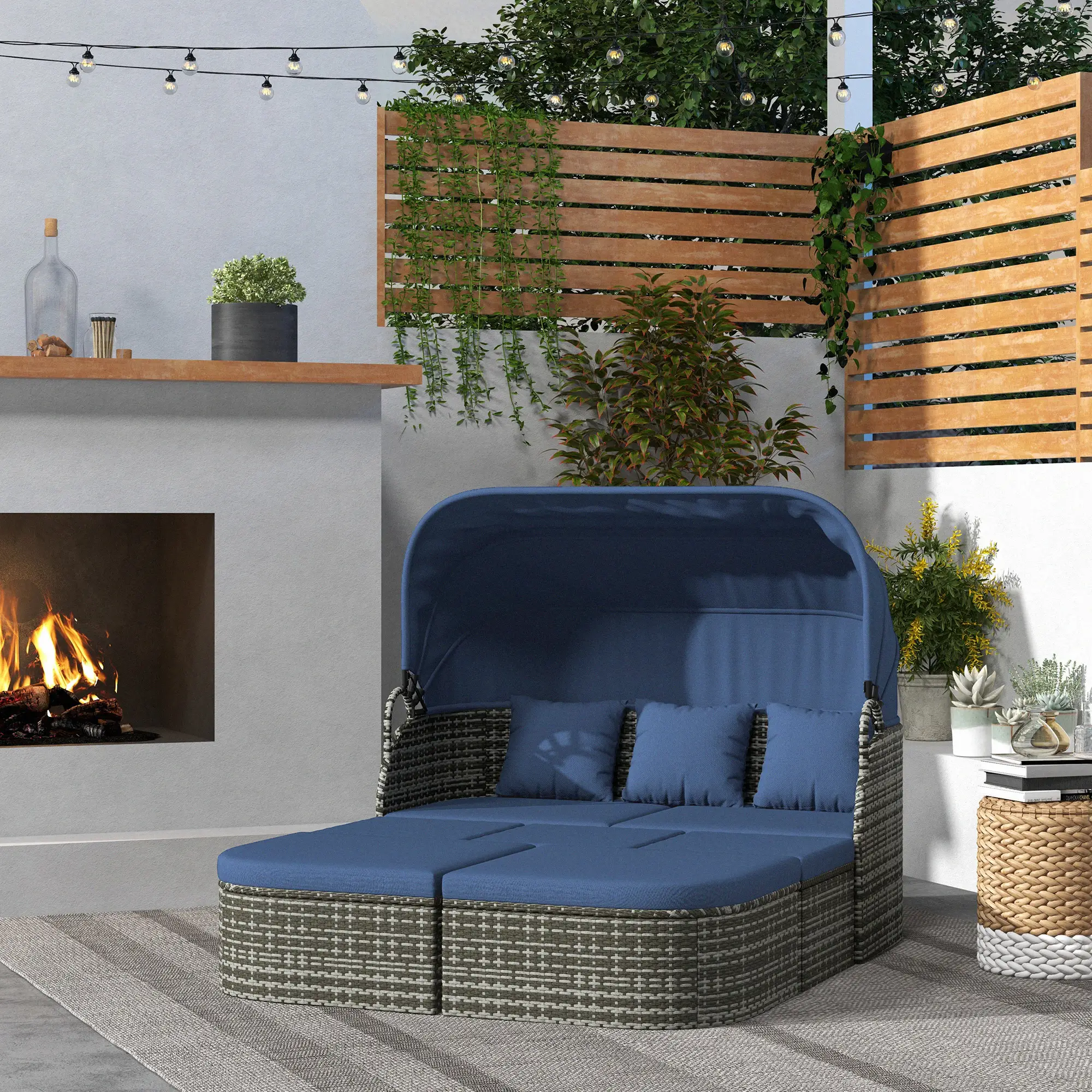 6-Piece Patio Set, PE Rattan Outdoor Daybed, Canopy, Lift Up Table - Image 2