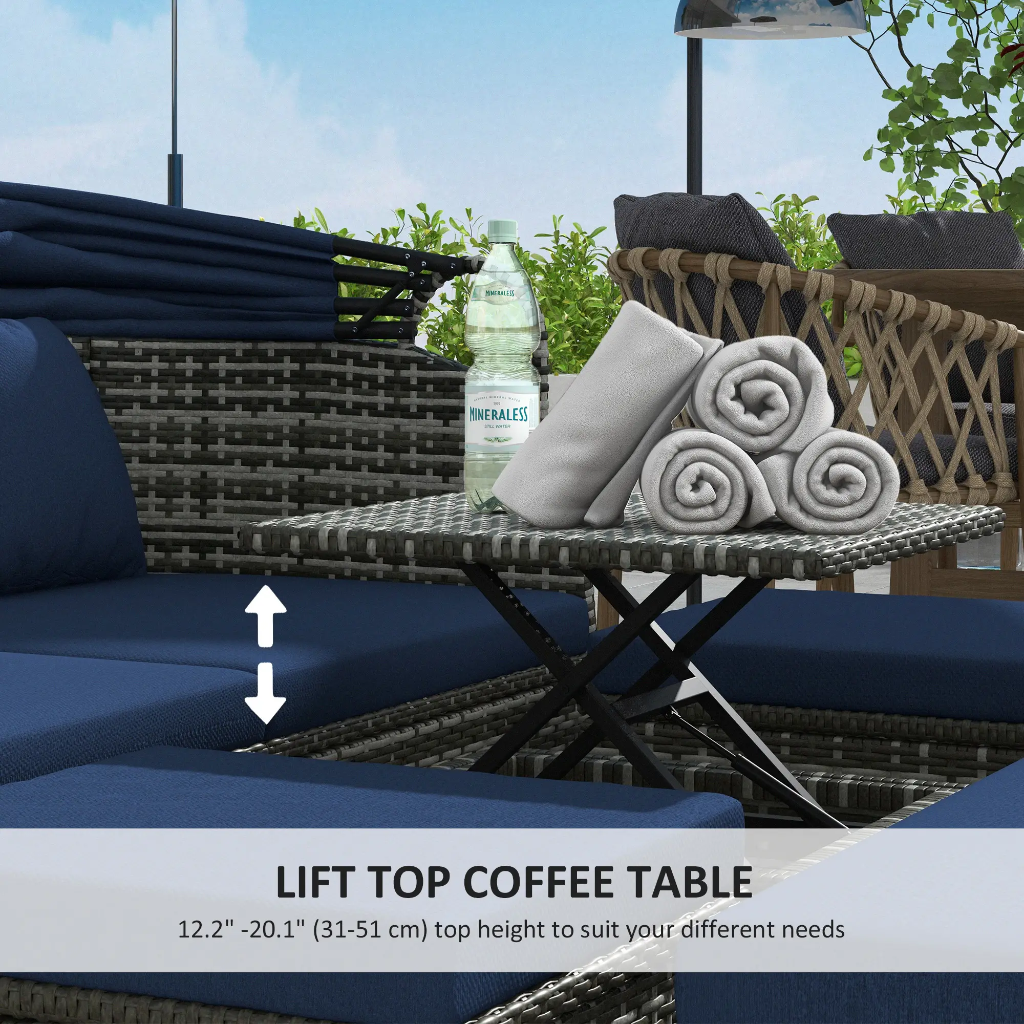 6-Piece Patio Set, PE Rattan Outdoor Daybed, Canopy, Lift Up Table - Image 5
