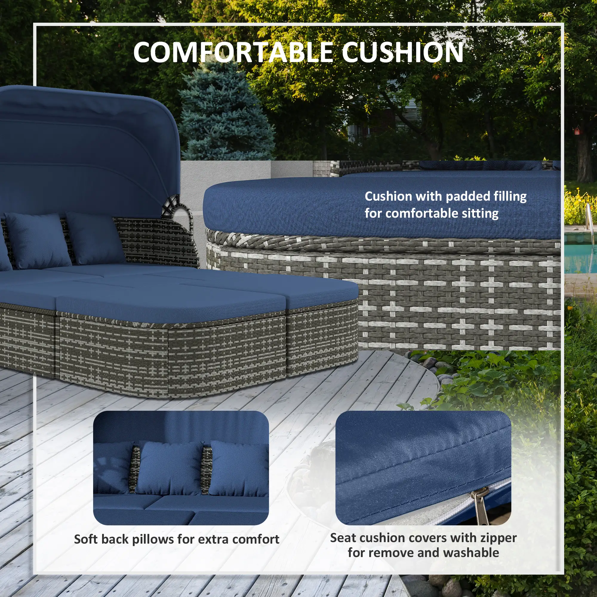 6-Piece Patio Set, PE Rattan Outdoor Daybed, Canopy, Lift Up Table - Image 6