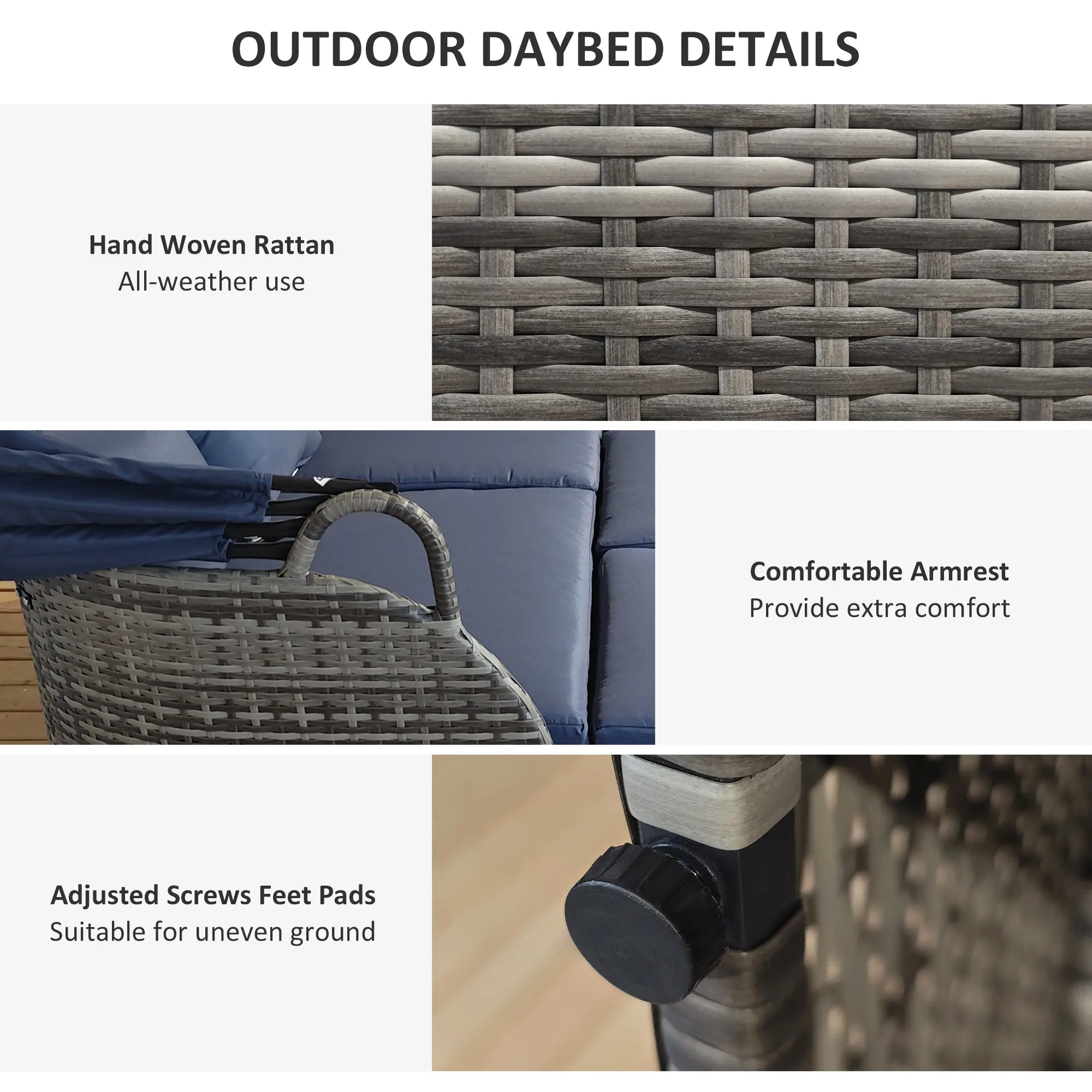 6-Piece Patio Set, PE Rattan Outdoor Daybed, Canopy, Lift Up Table - Image 7