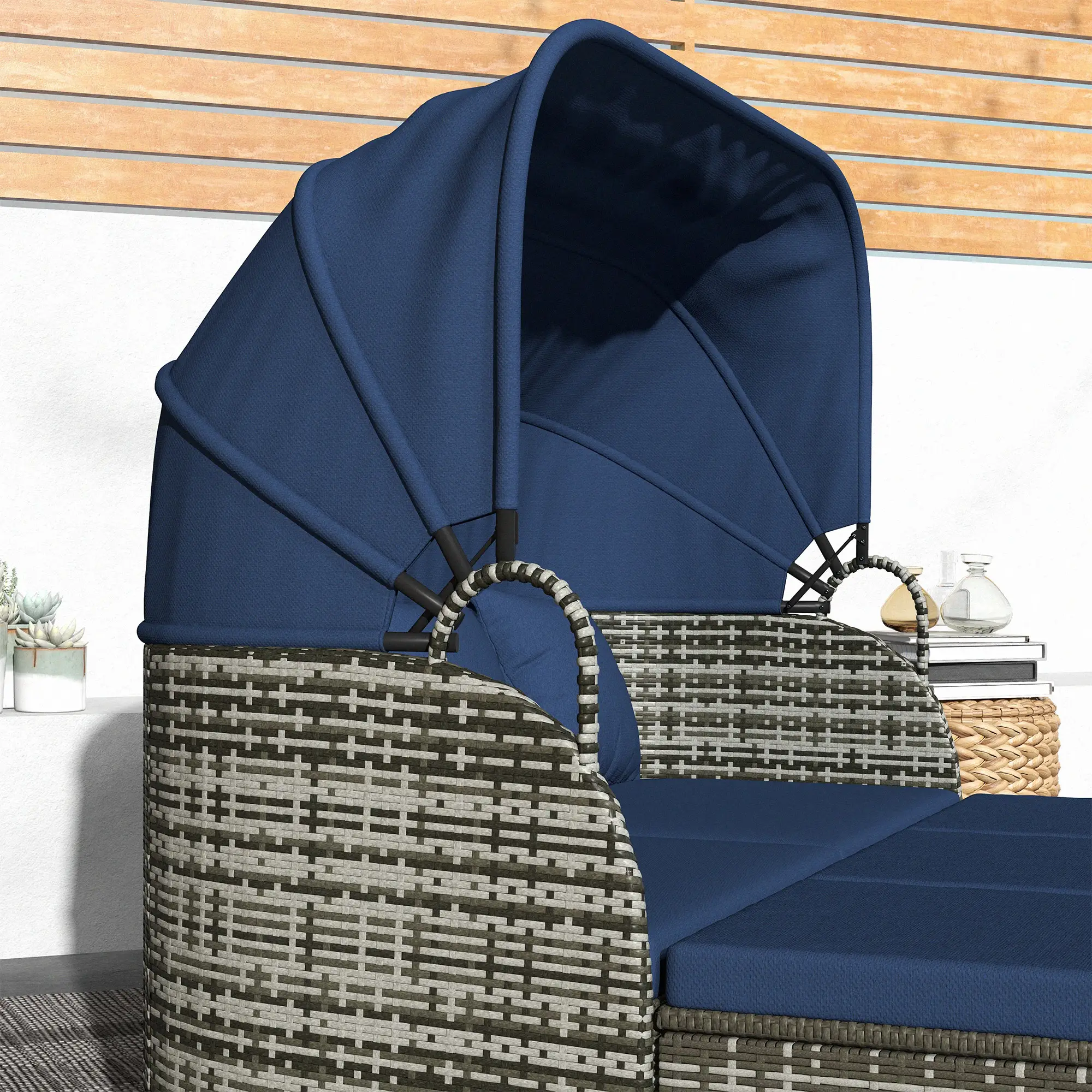 6-Piece Patio Set, PE Rattan Outdoor Daybed, Canopy, Lift Up Table - Image 9