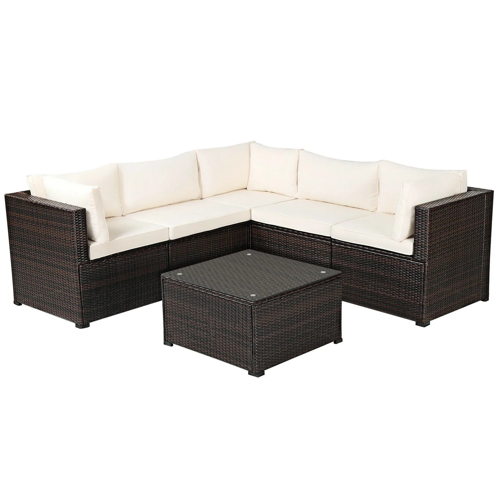 6 Piece Patio Sofa Set With Cushions, Outdoor, Beige - Image 4