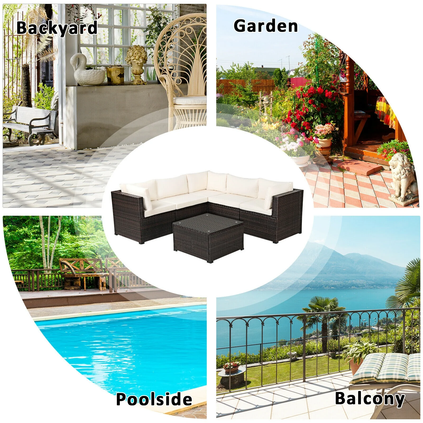 6 Piece Patio Sofa Set With Cushions, Outdoor, Beige - Image 6