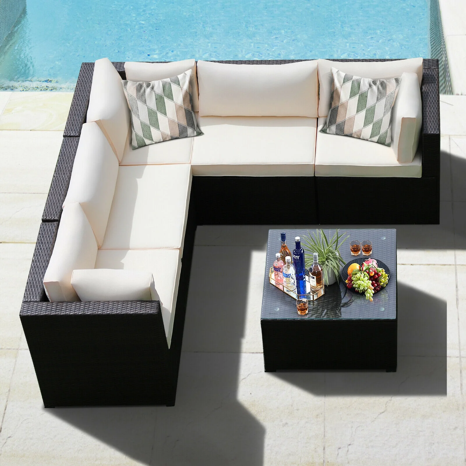 6 Piece Patio Sofa Set With Cushions, Outdoor, Beige - Image 8