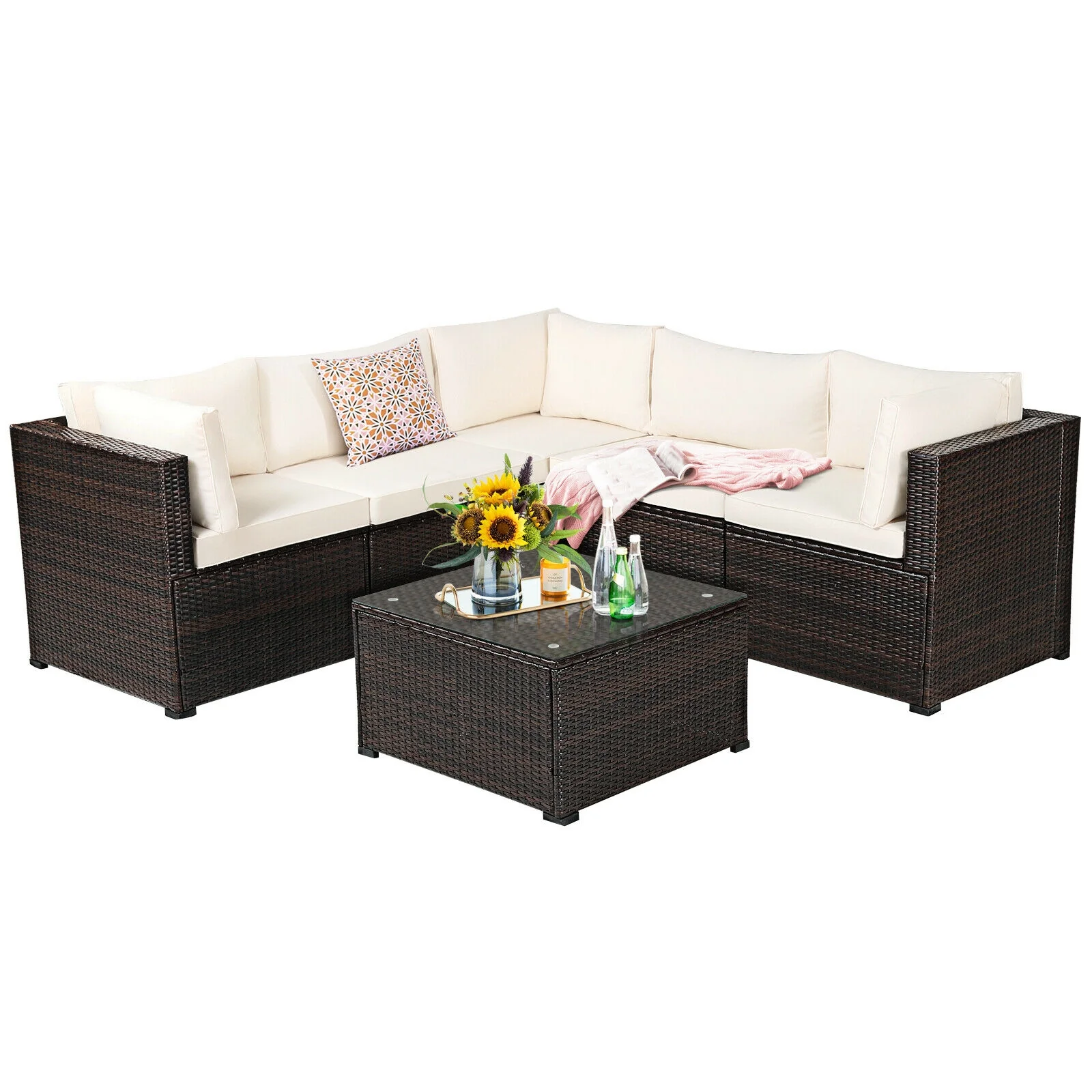 6 Piece Patio Sofa Set With Cushions, Outdoor, Beige - Image 9
