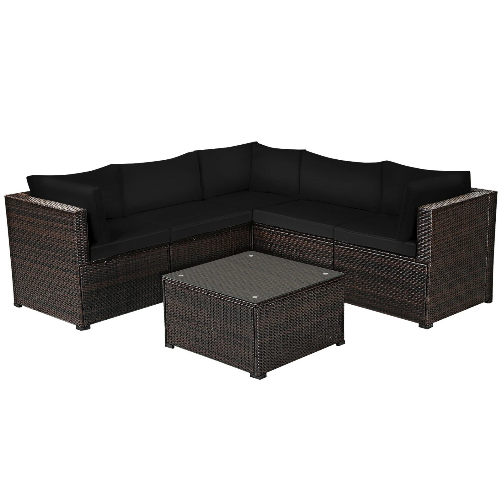 6-Piece Patio Sofa Set With Cushions, Outdoor, Black